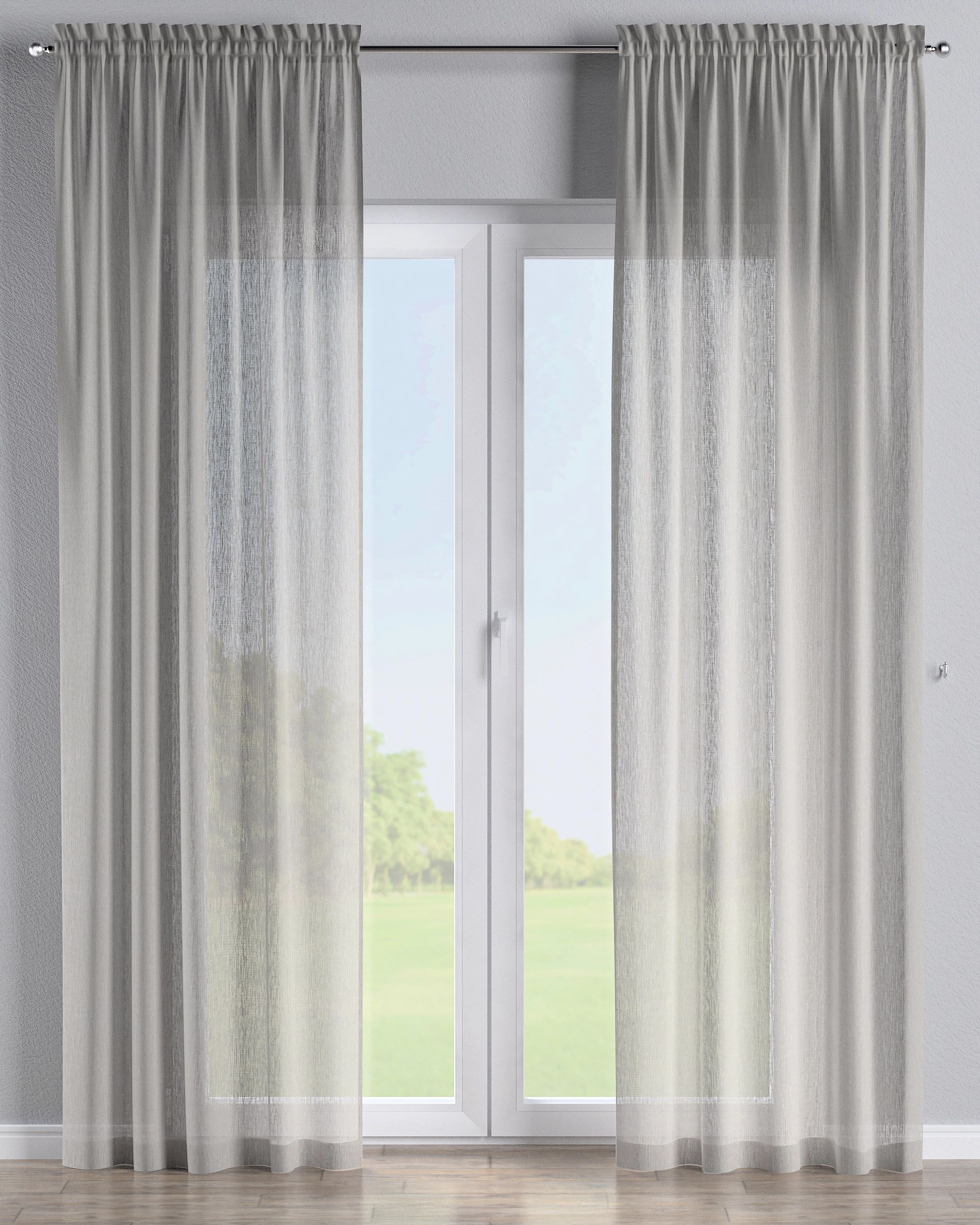 Vorhang mit Tunnel und Köpfchen Farbe beige Stoff halbtransparent, strukturiert