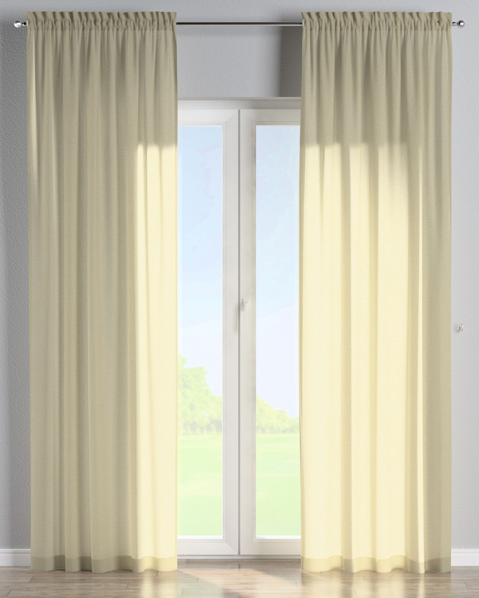 Vorhang mit Tunnel und Köpfchen Farbe beige Stoff halbtransparent, glänzend, strukturiert