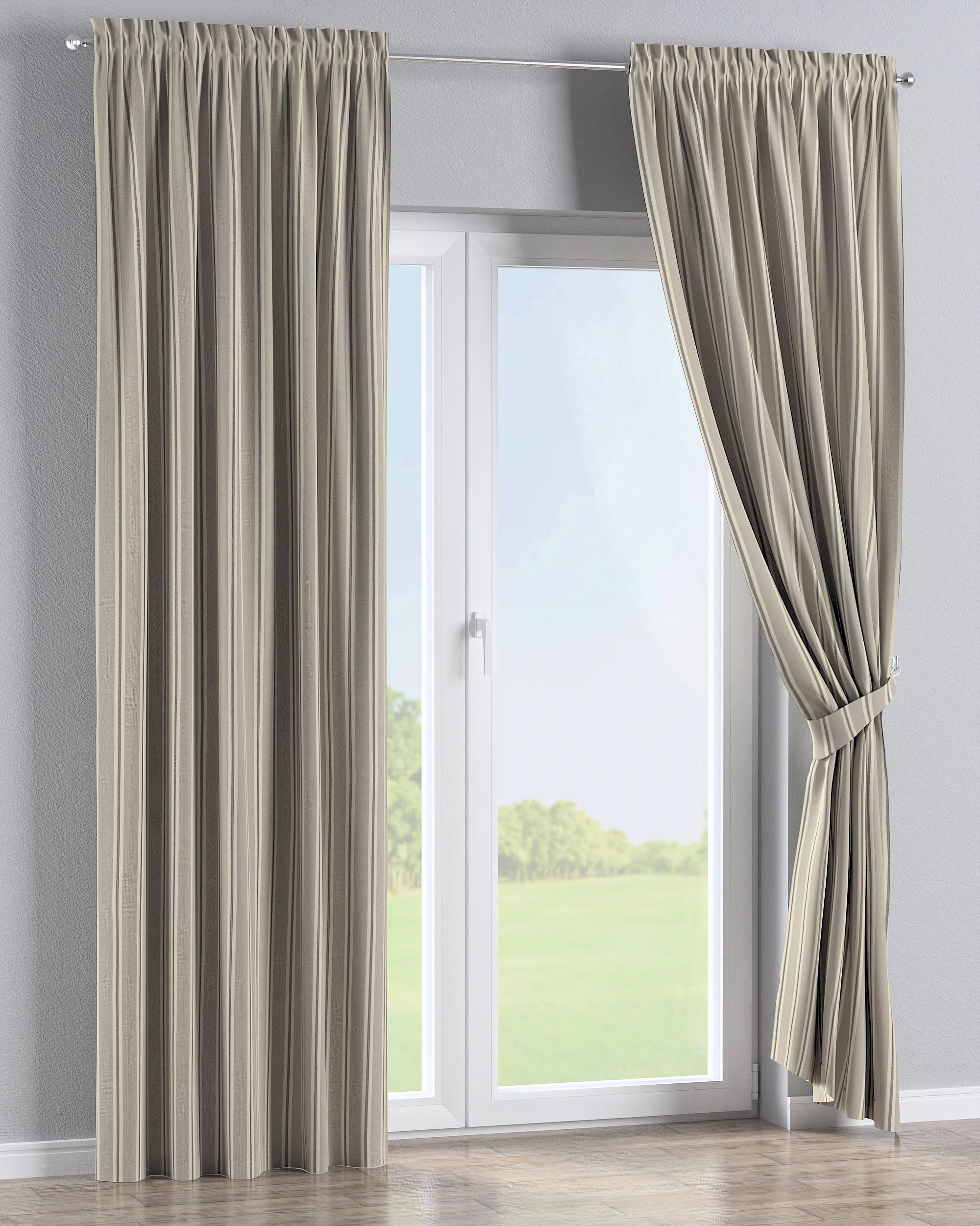 Vorhang mit Tunnel und Köpfchen Farbe beige Stoff strukturiert, gemustert (hover)