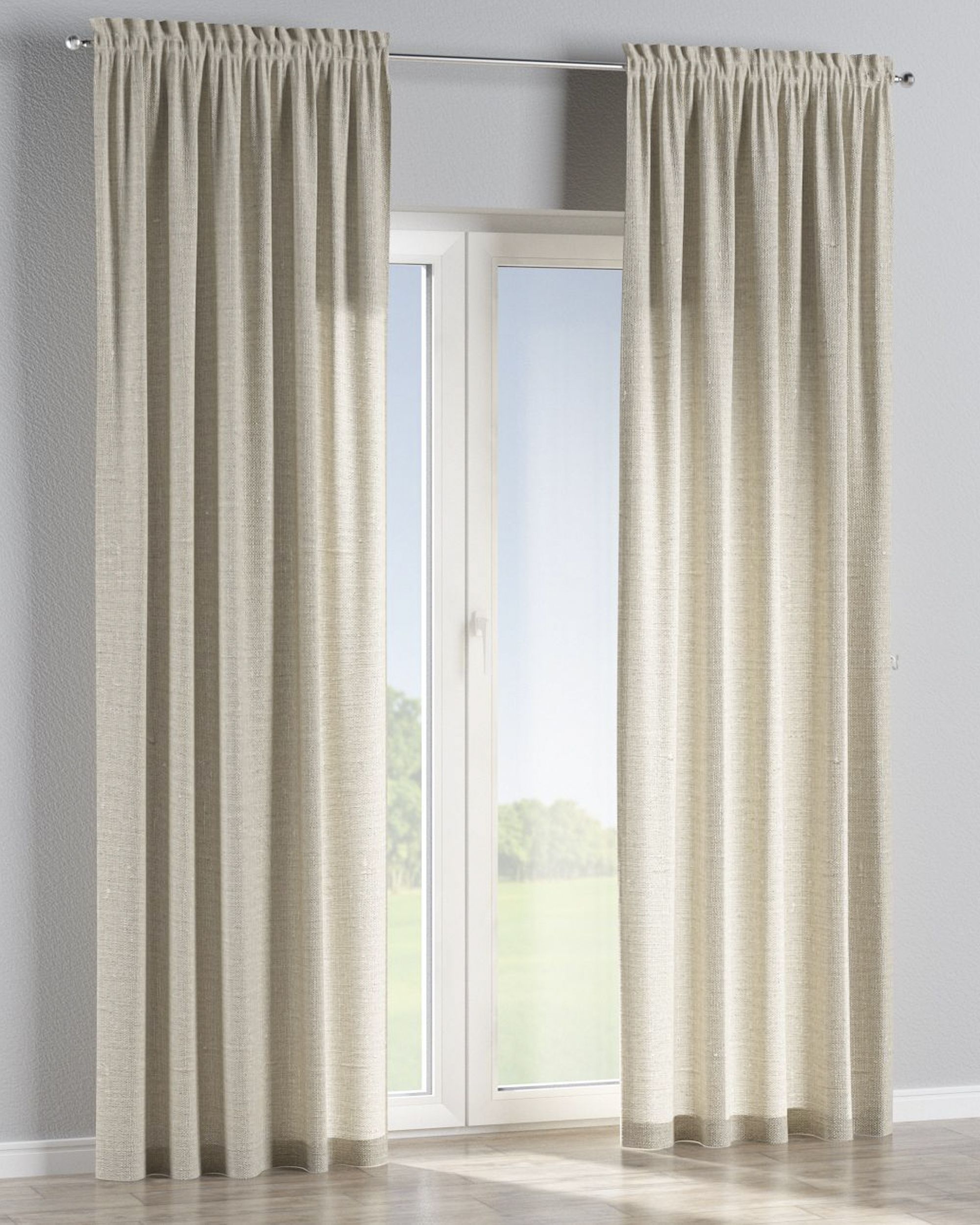 Vorhang mit Tunnel und Köpfchen Farbe beige Stoff halbtransparent, strukturiert, aus leinen