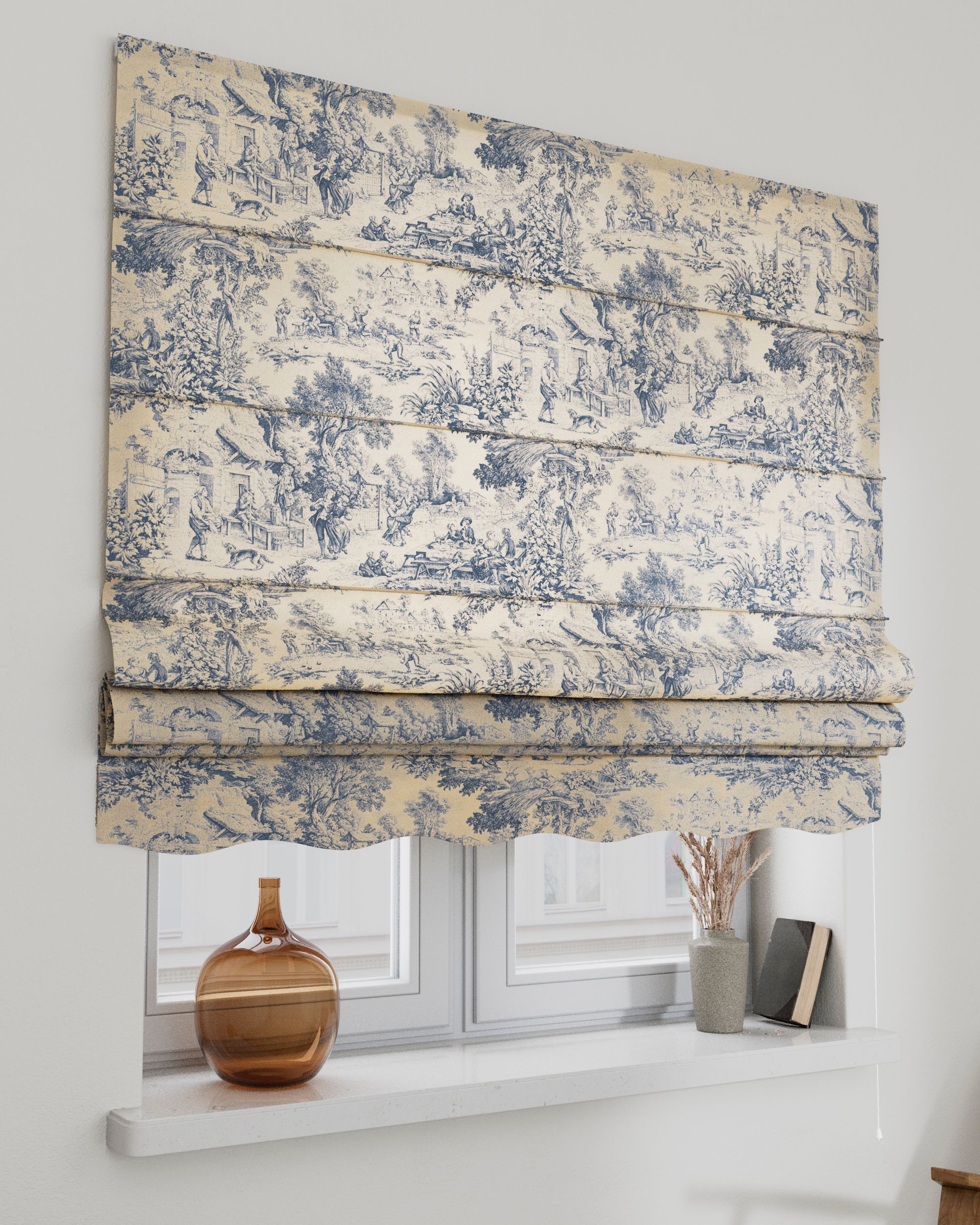 Raffrollo Firenze Farbe dunkelblau Stoff gemustert