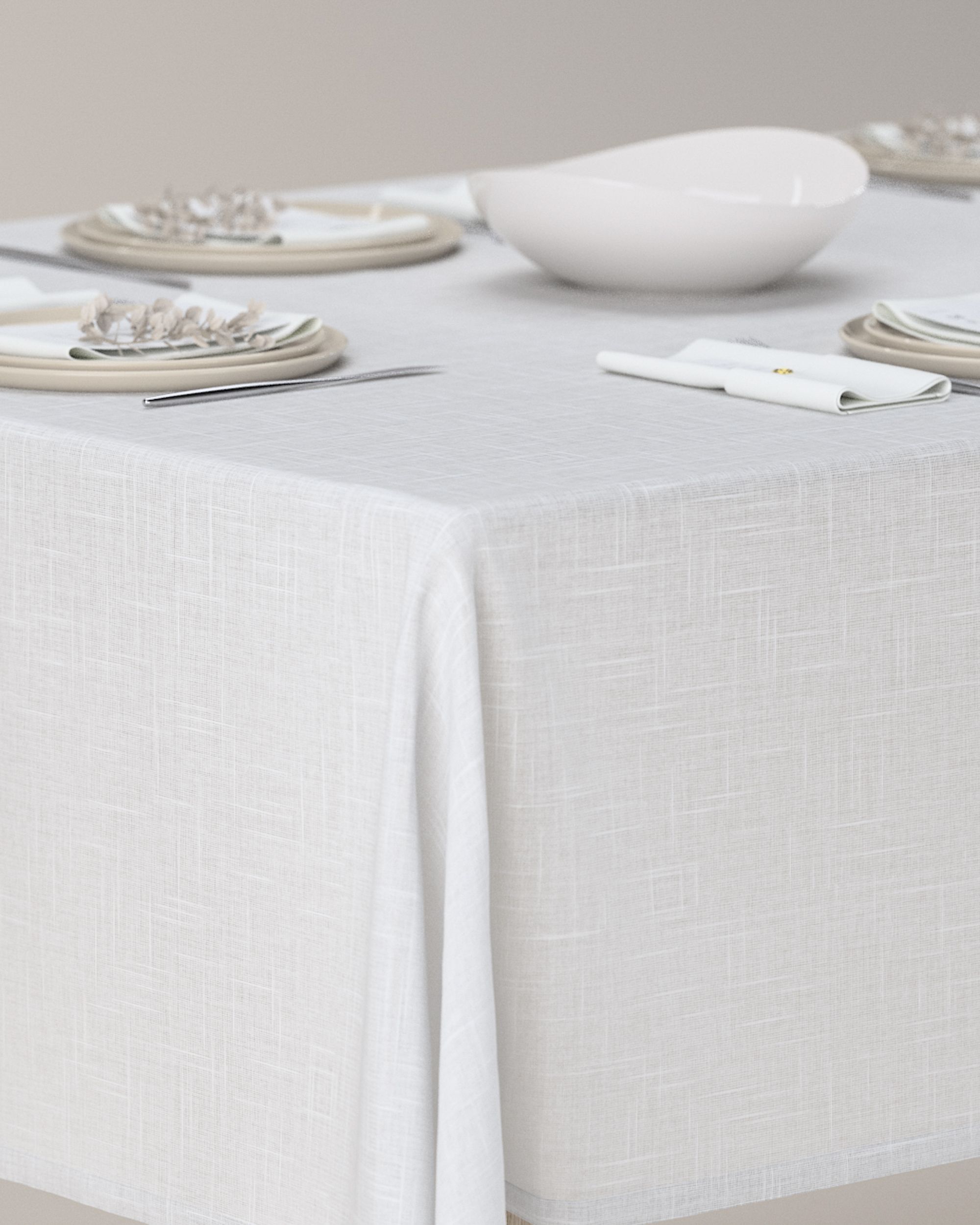 Rechteckige Tischdecke Farbe weiß Stoff halbtransparent, strukturiert (hover)