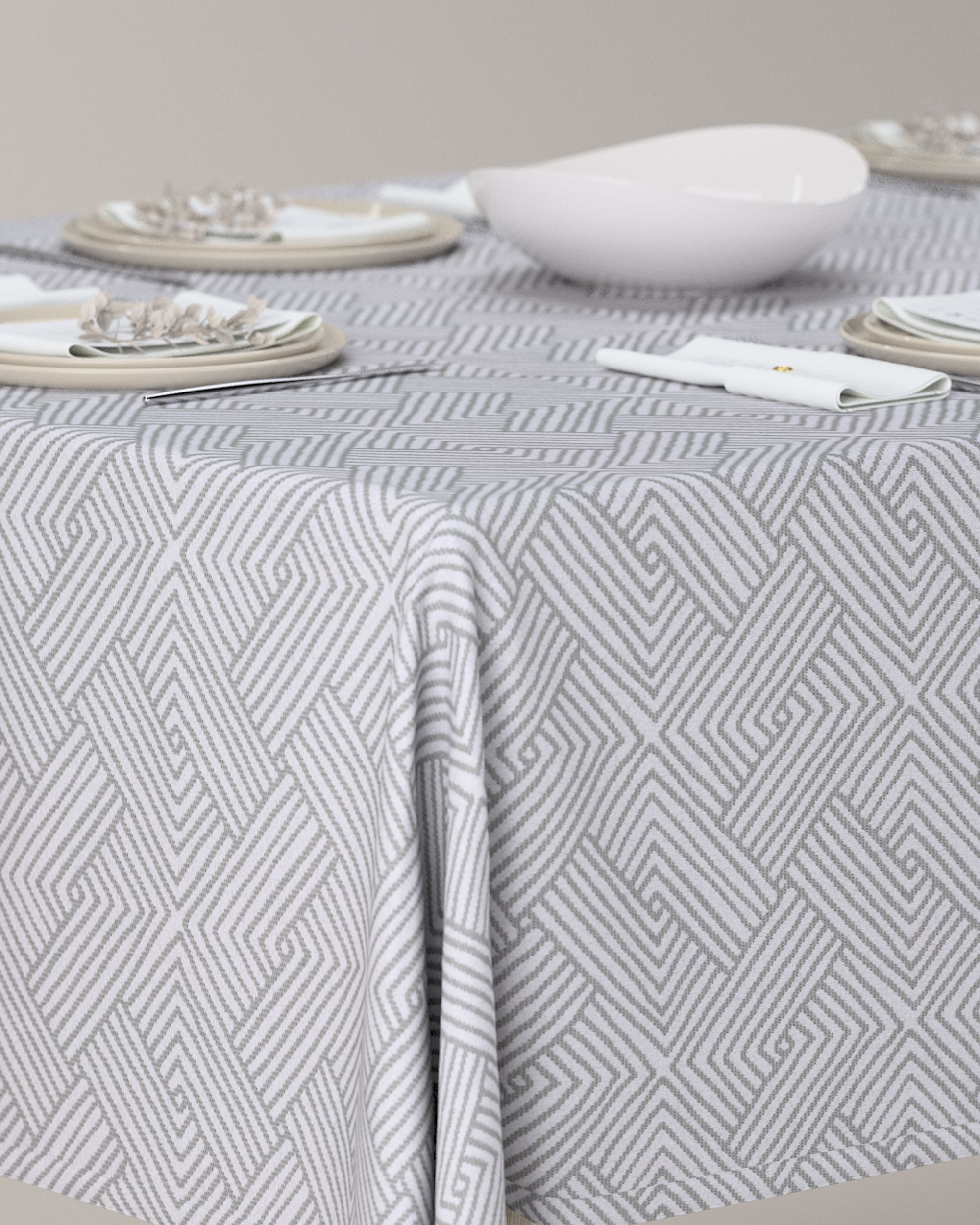 Rechteckige Tischdecke Farbe silbern Stoff strukturiert, gemustert (hover)