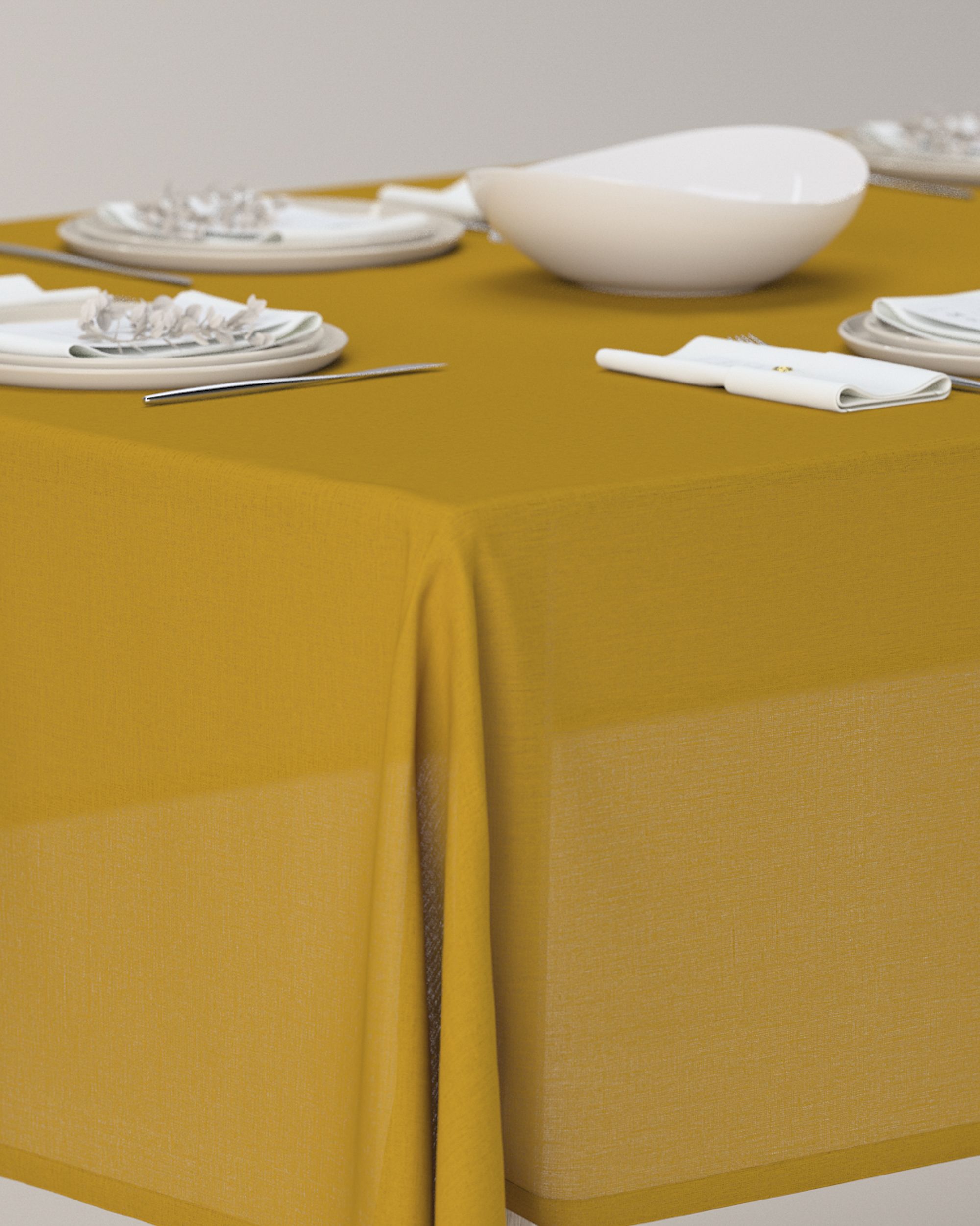 Rechteckige Tischdecke Farbe gelb Stoff halbtransparent, strukturiert (hover)