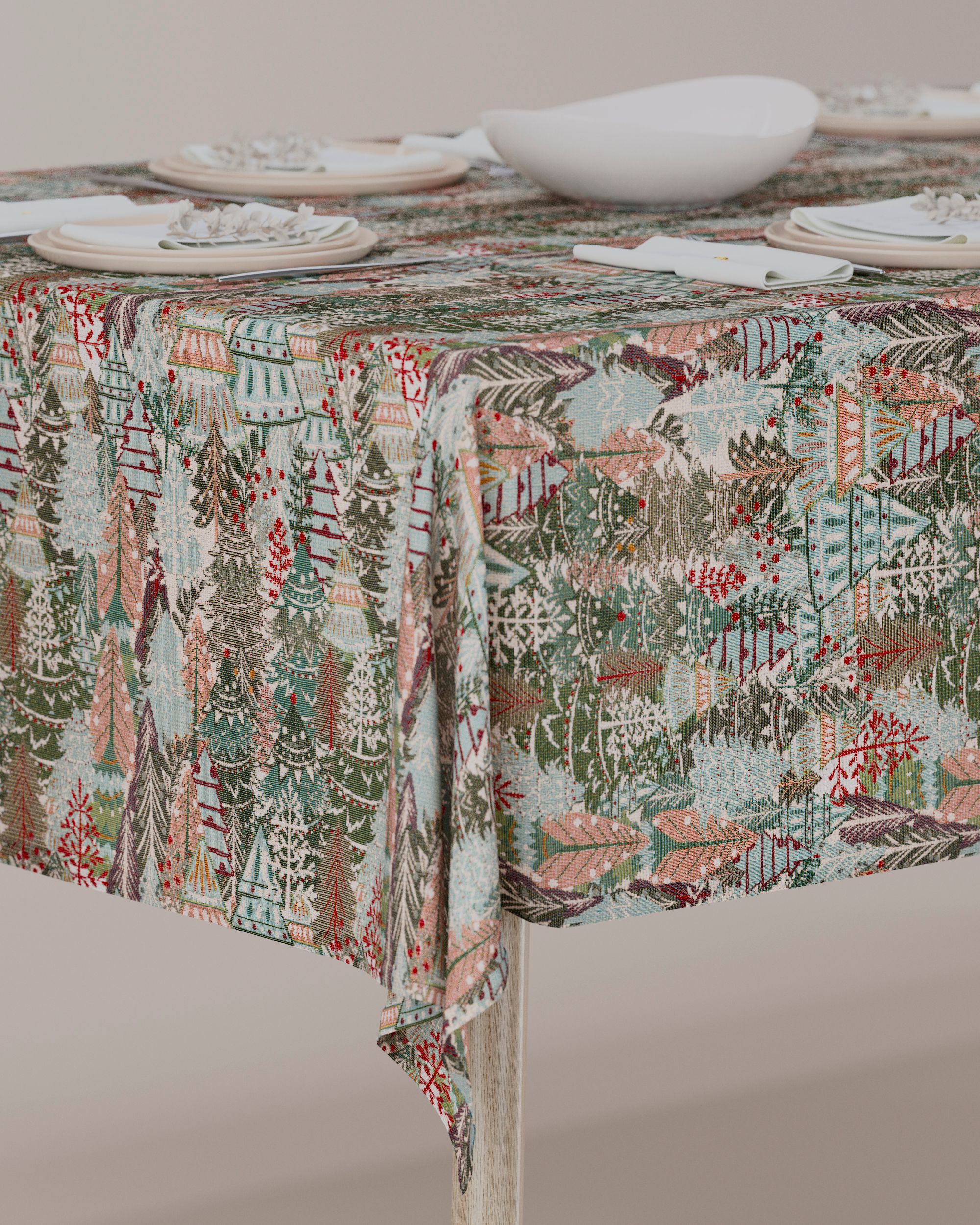 Rechteckige Tischdecke Farbe bunt Stoff strukturiert, gemustert (hover)