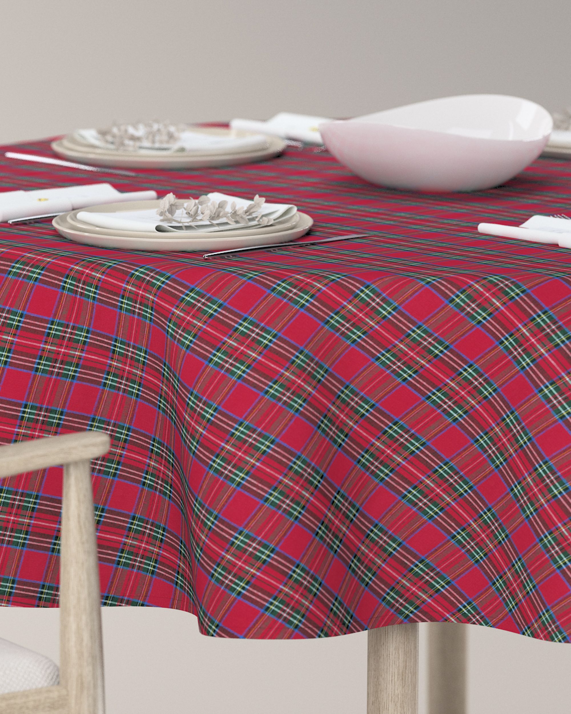Runde Tischdecke Farbe rot Stoff gemustert (hover)