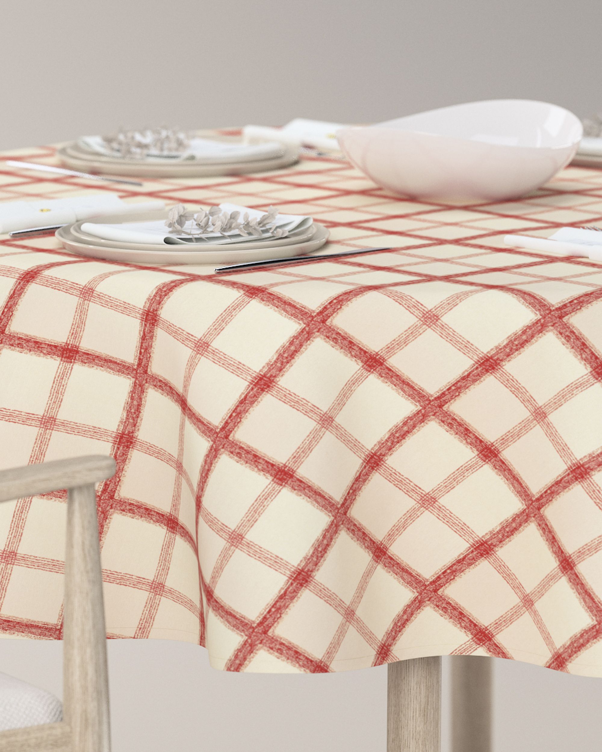 Runde Tischdecke Farbe rot Stoff gemustert (hover)