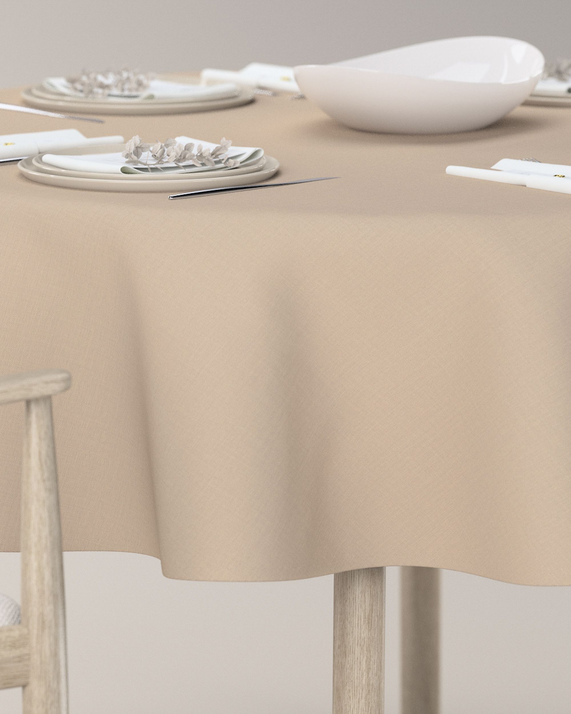 Runde Tischdecke Farbe beige Stoff fleckenbeständig, strukturiert (hover)