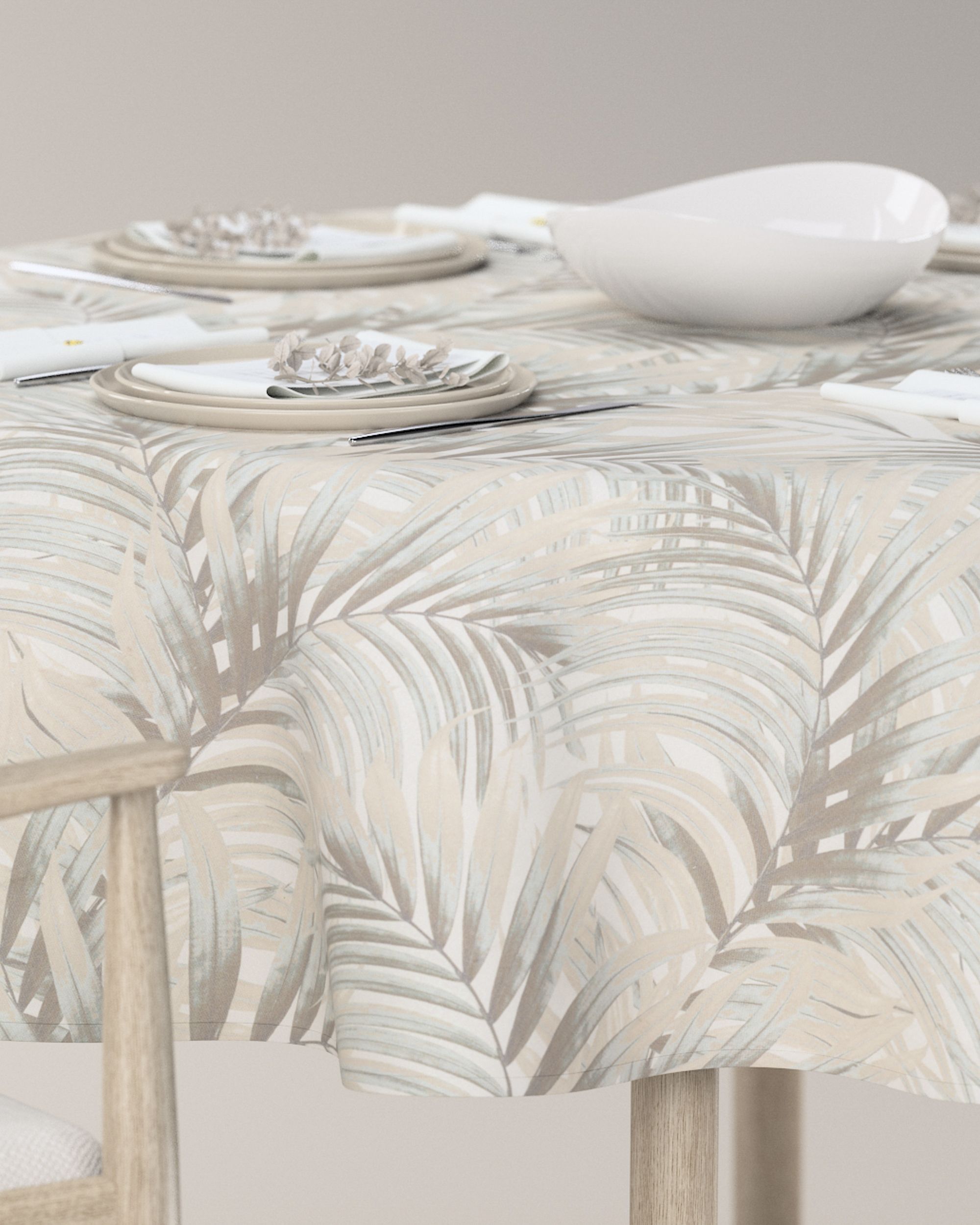 Runde Tischdecke Farbe beige Stoff gemustert (hover)