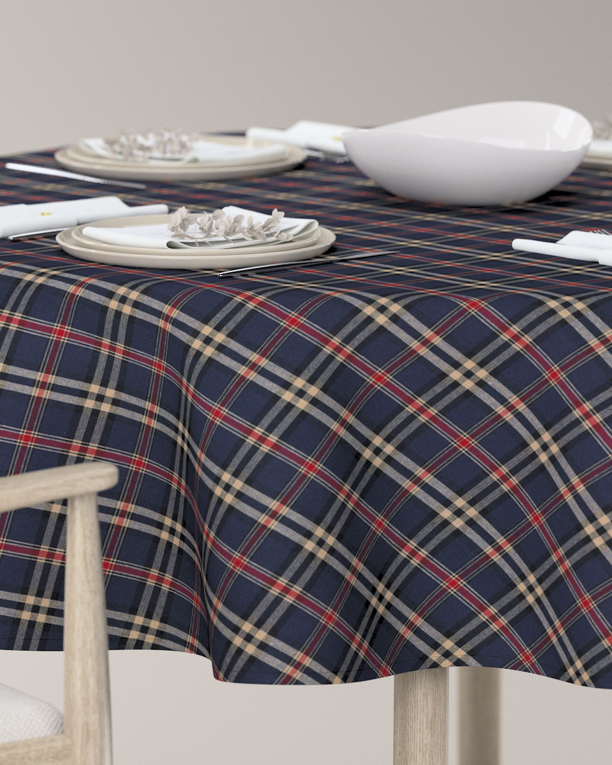 Runde Tischdecke Farbe dunkelblau Stoff gemustert (hover)