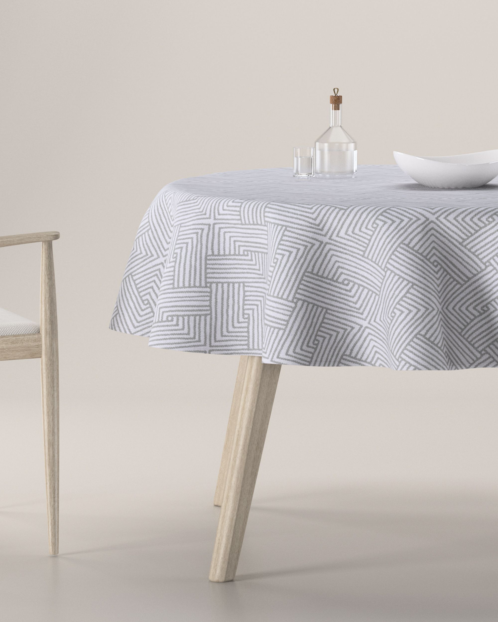 Runde Tischdecke Farbe silbern Stoff strukturiert, gemustert