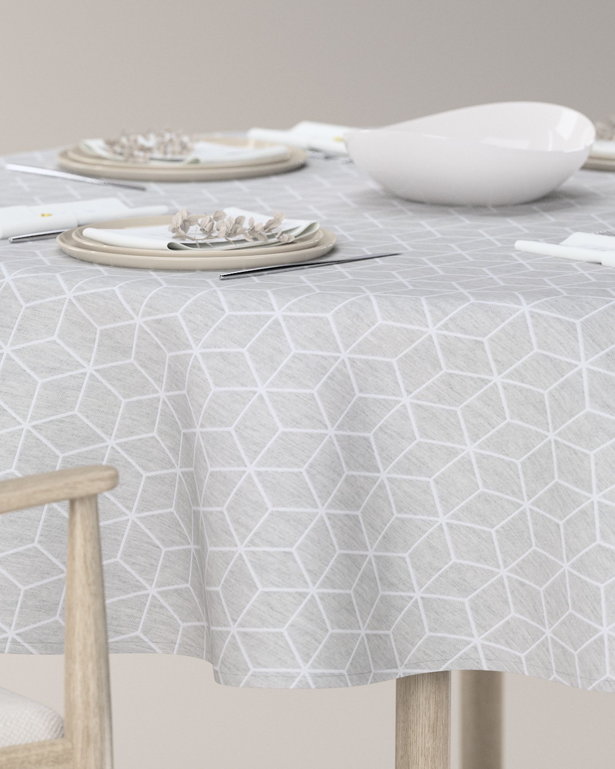 Runde Tischdecke Farbe grau Stoff strukturiert, gemustert (hover)