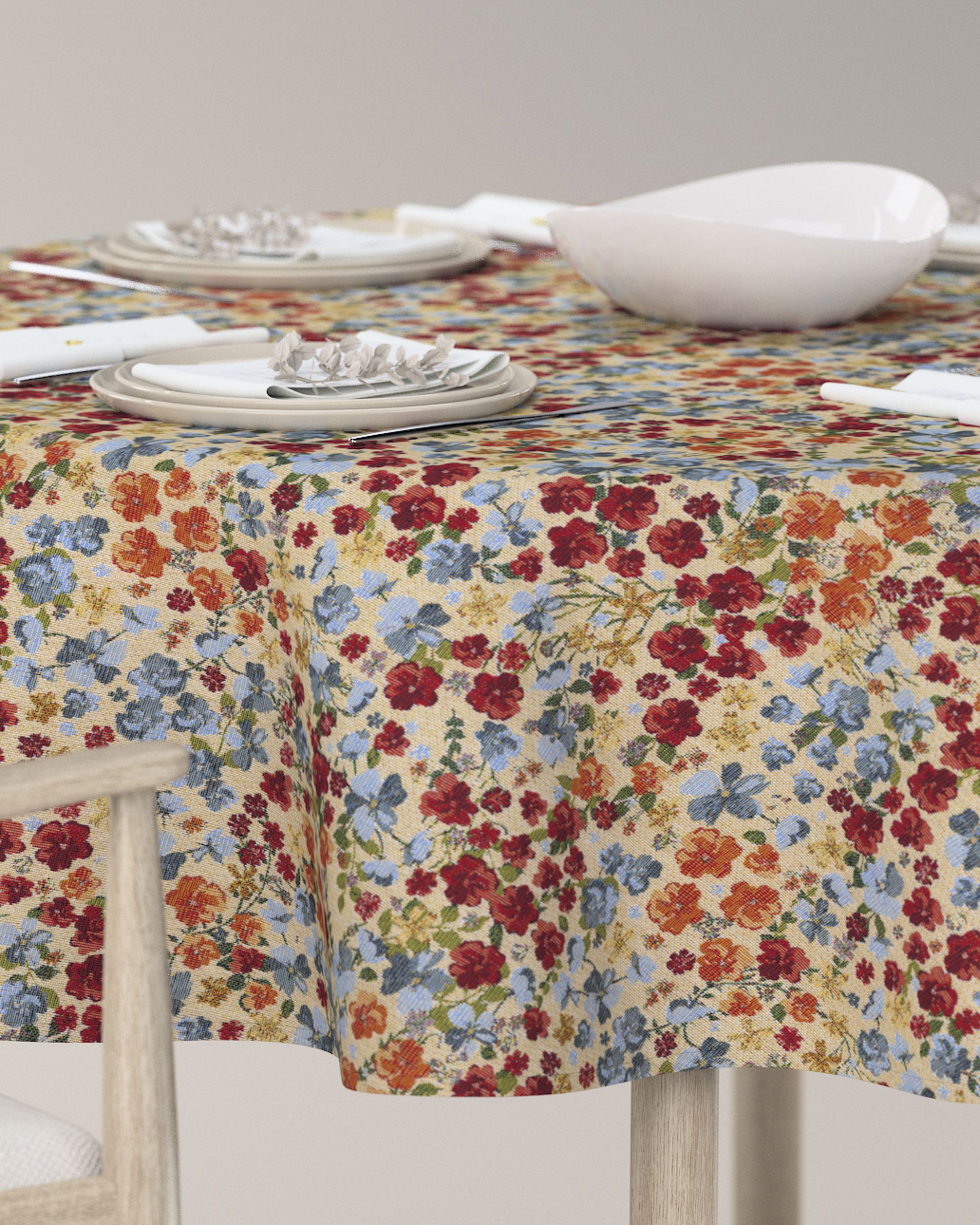 Runde Tischdecke Farbe bunt Stoff strukturiert, gemustert (hover)