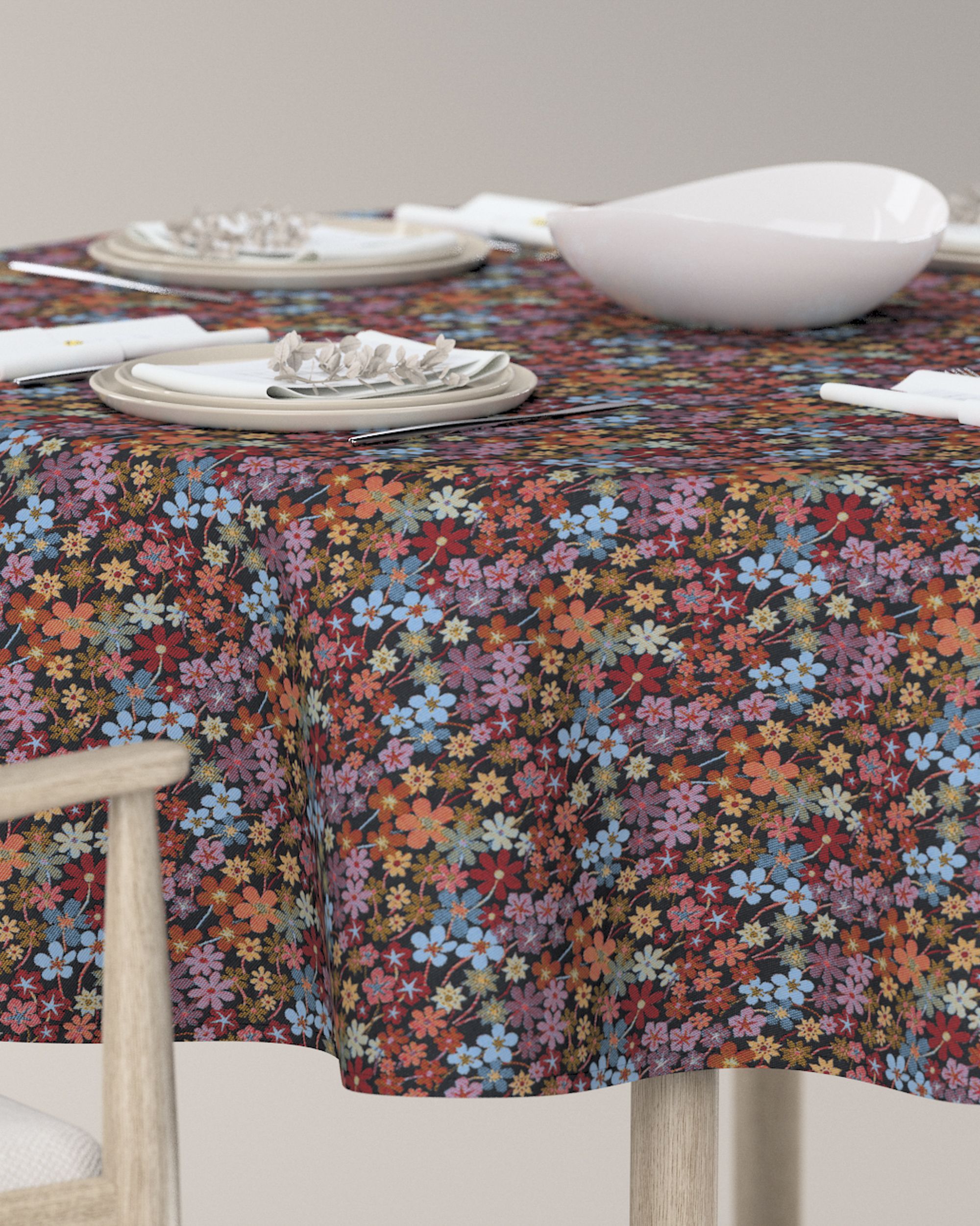Runde Tischdecke Farbe bunt Stoff strukturiert, gemustert (hover)