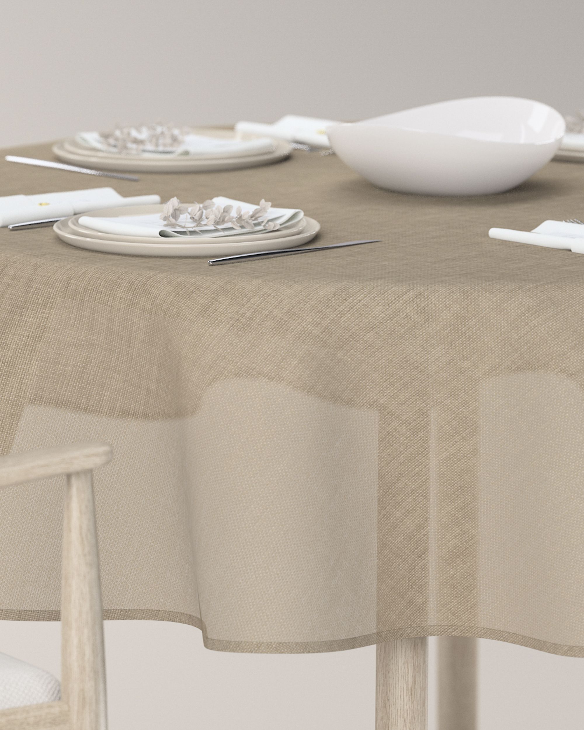 Runde Tischdecke Farbe beige Stoff strukturiert (hover)