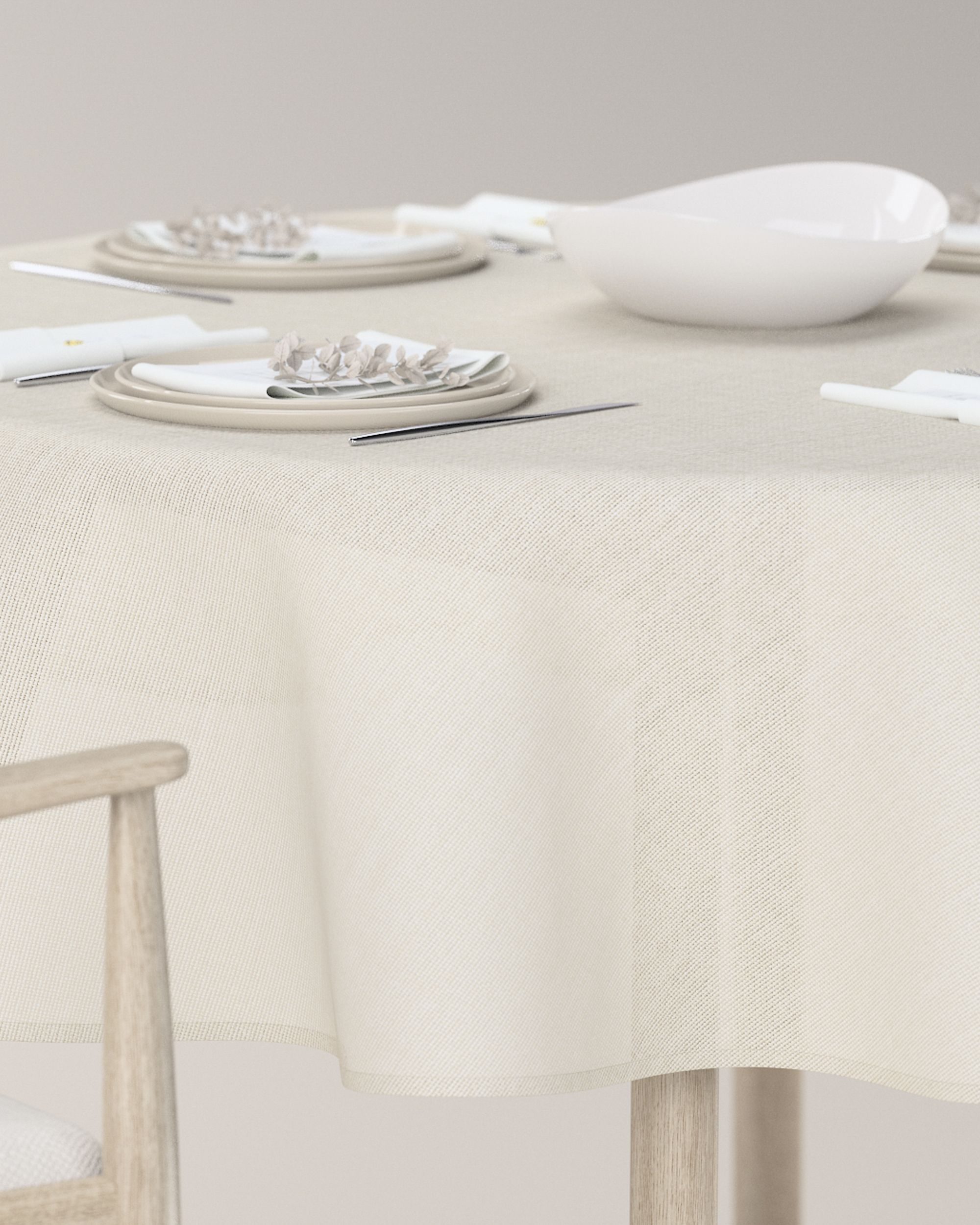 Runde Tischdecke Farbe creme Stoff strukturiert (hover)