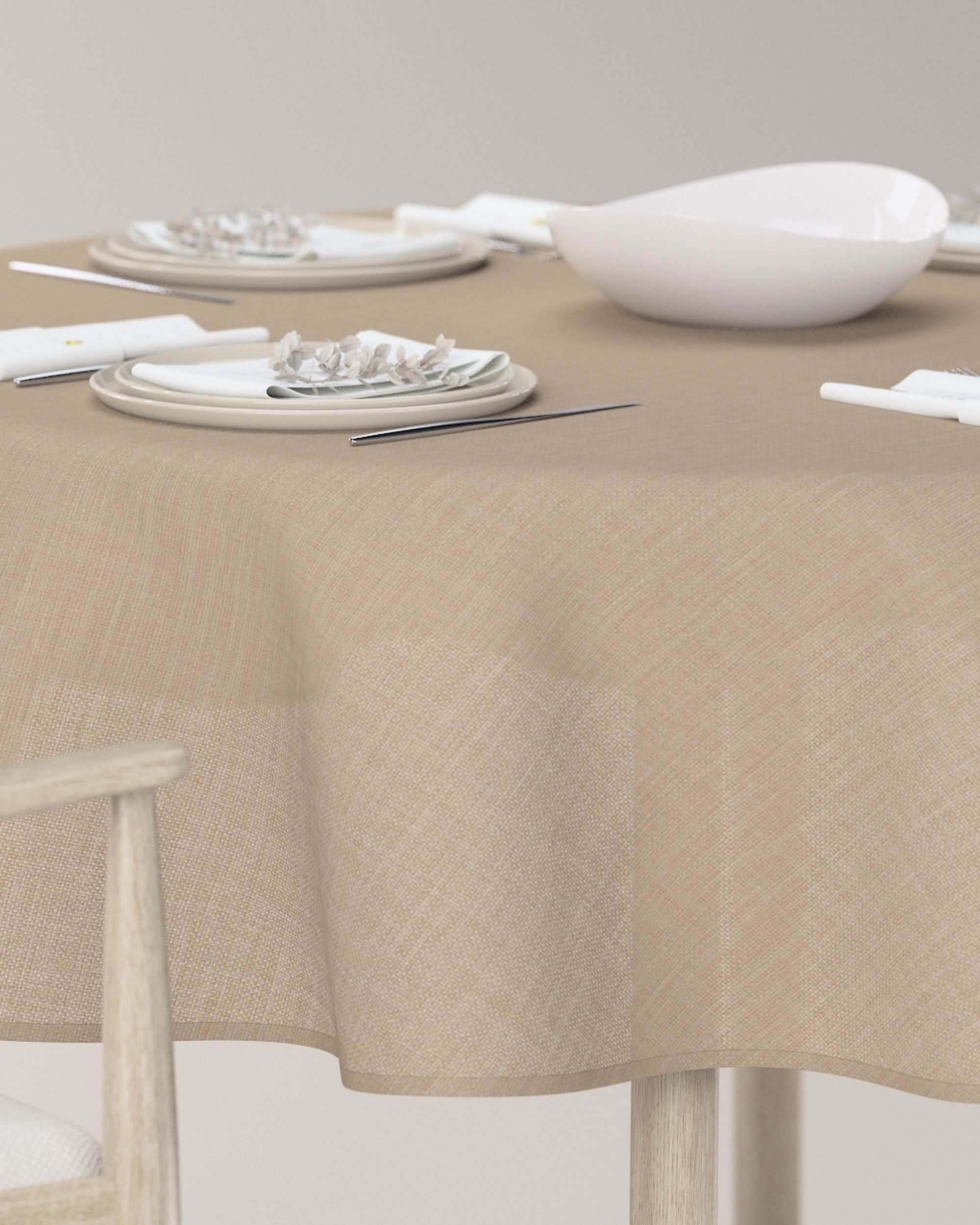 Runde Tischdecke Farbe beige Stoff strukturiert (hover)