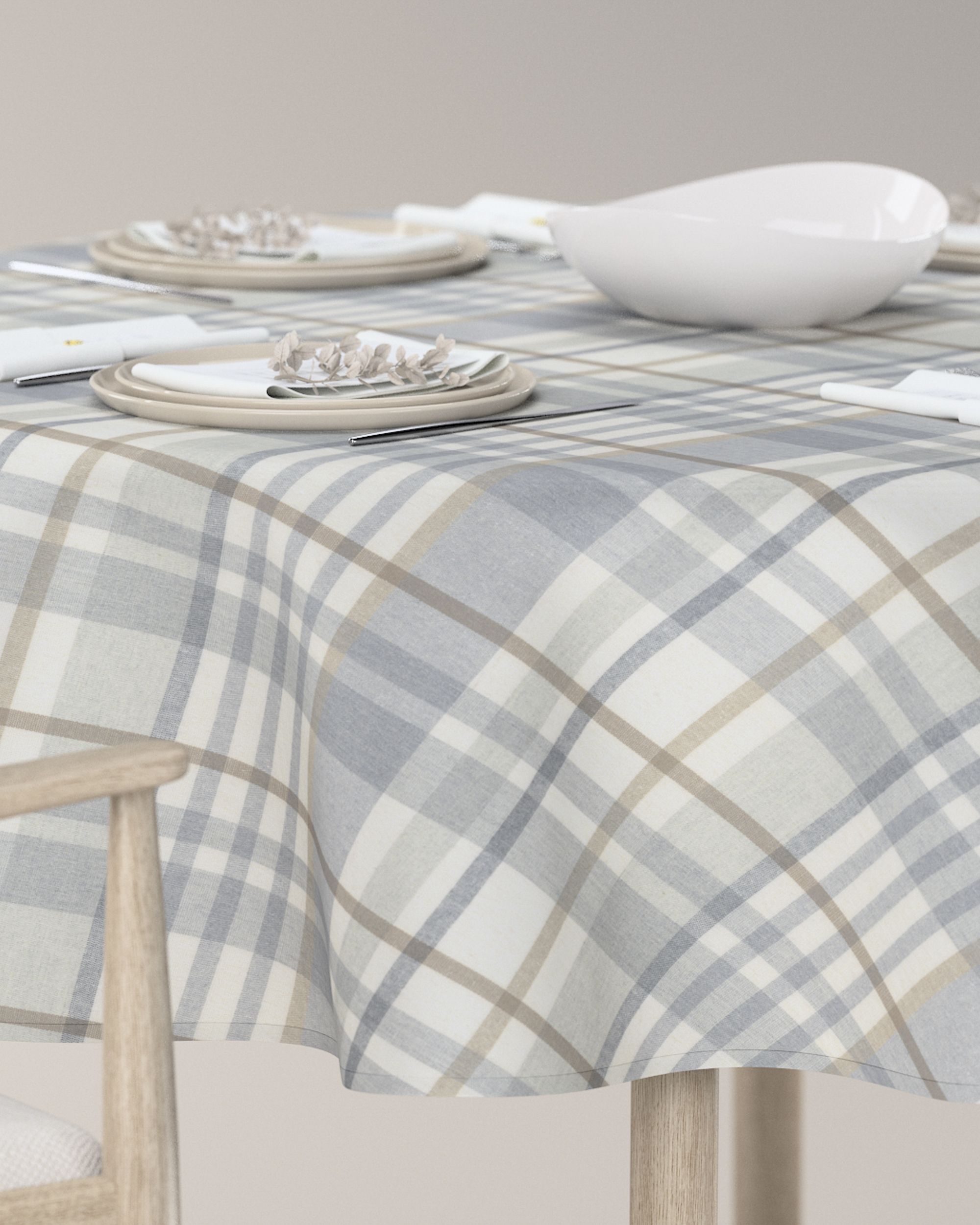Runde Tischdecke Farbe grau Stoff gemustert (hover)
