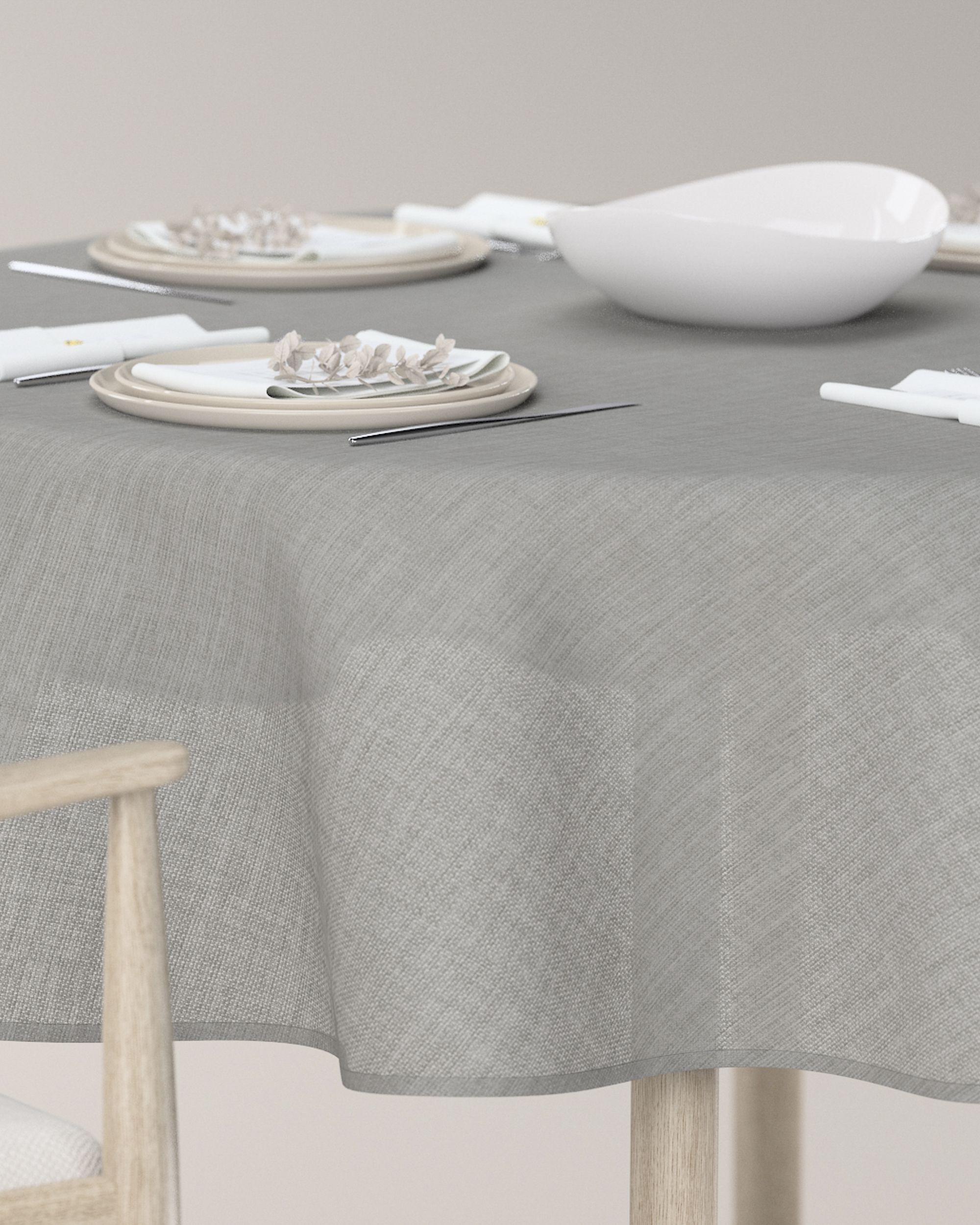Runde Tischdecke Farbe grau Stoff strukturiert (hover)