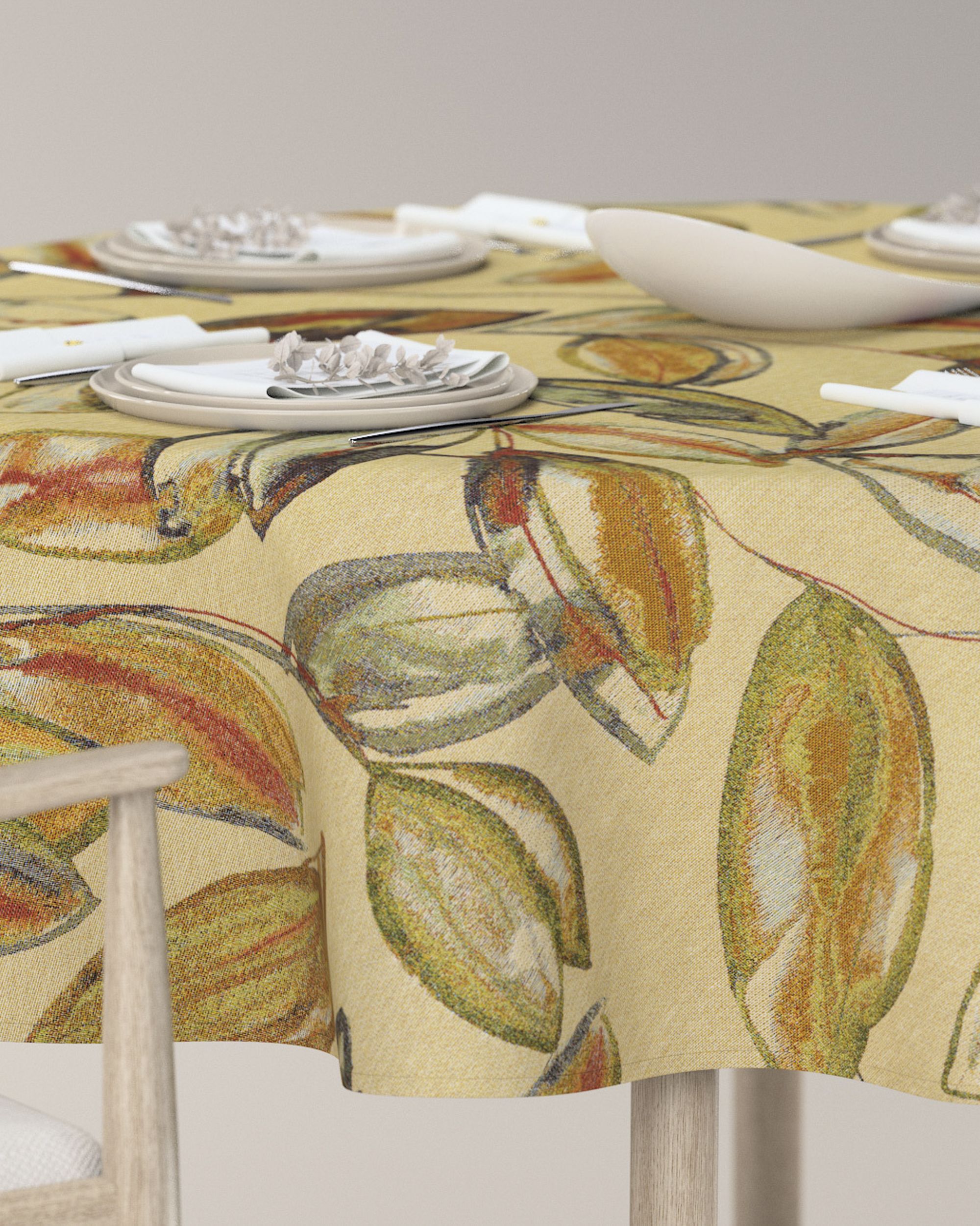 Runde Tischdecke Farbe beige Stoff strukturiert, gemustert (hover)