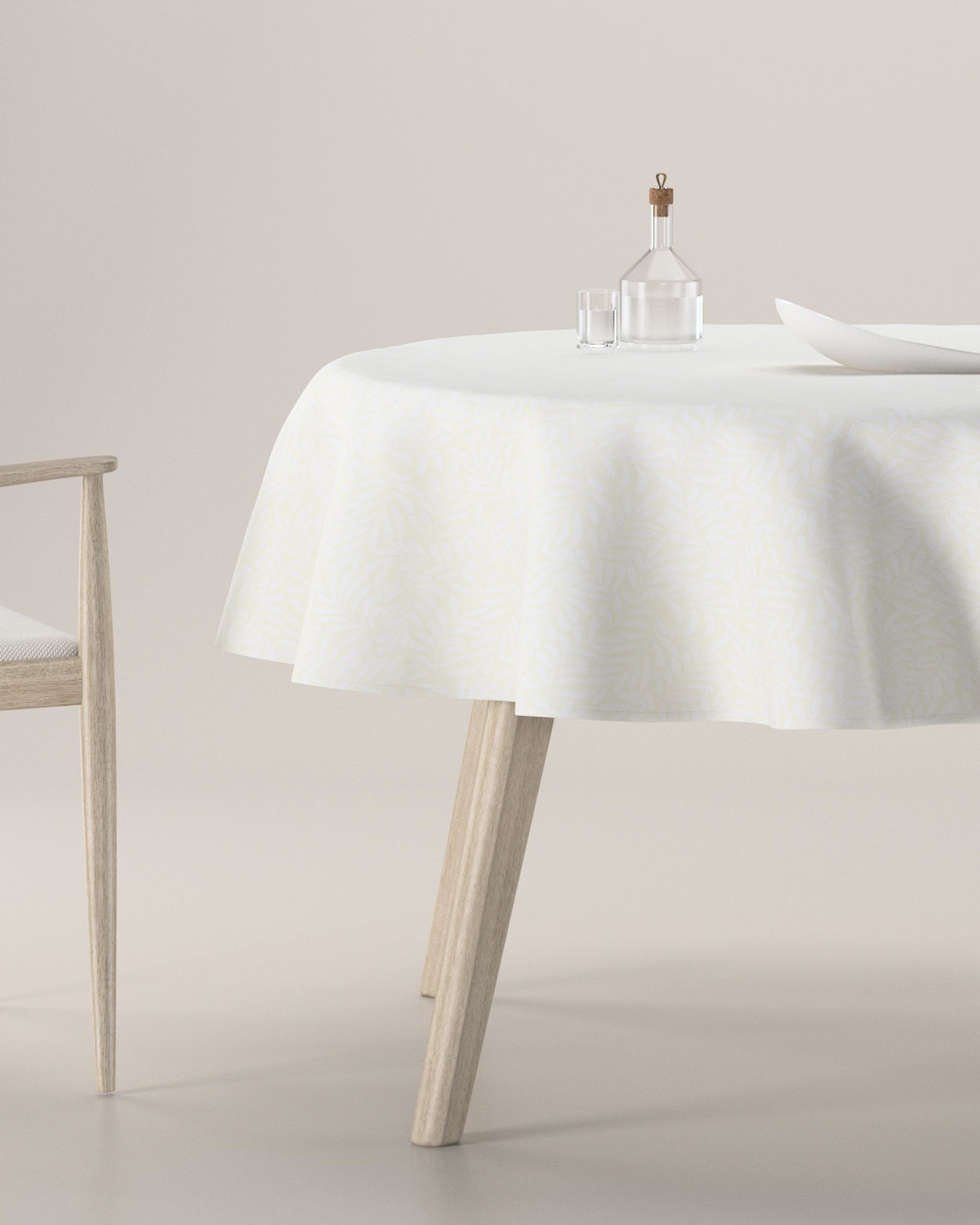 Runde Tischdecke Farbe creme Stoff strukturiert, gemustert