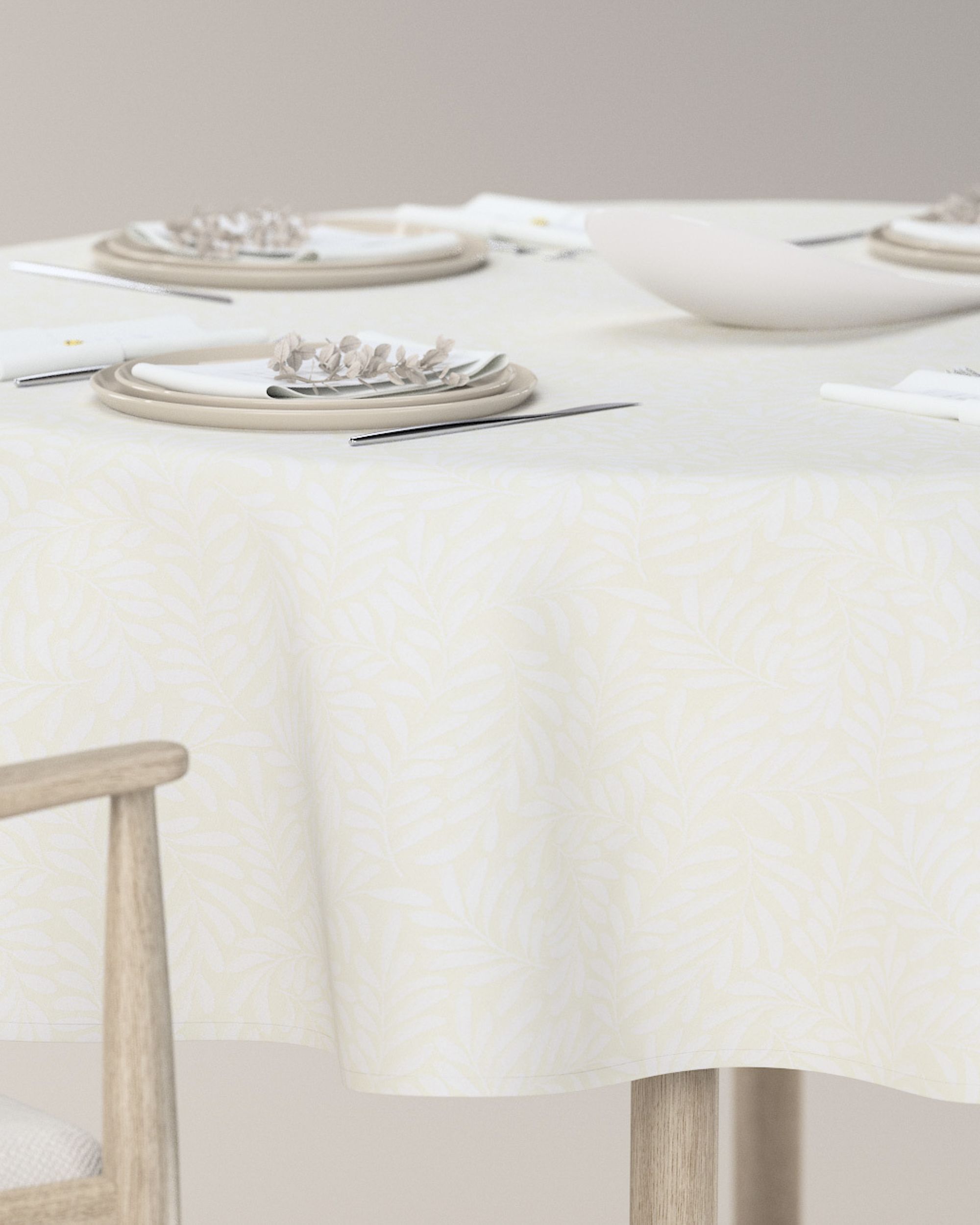Runde Tischdecke Farbe creme Stoff strukturiert, gemustert (hover)