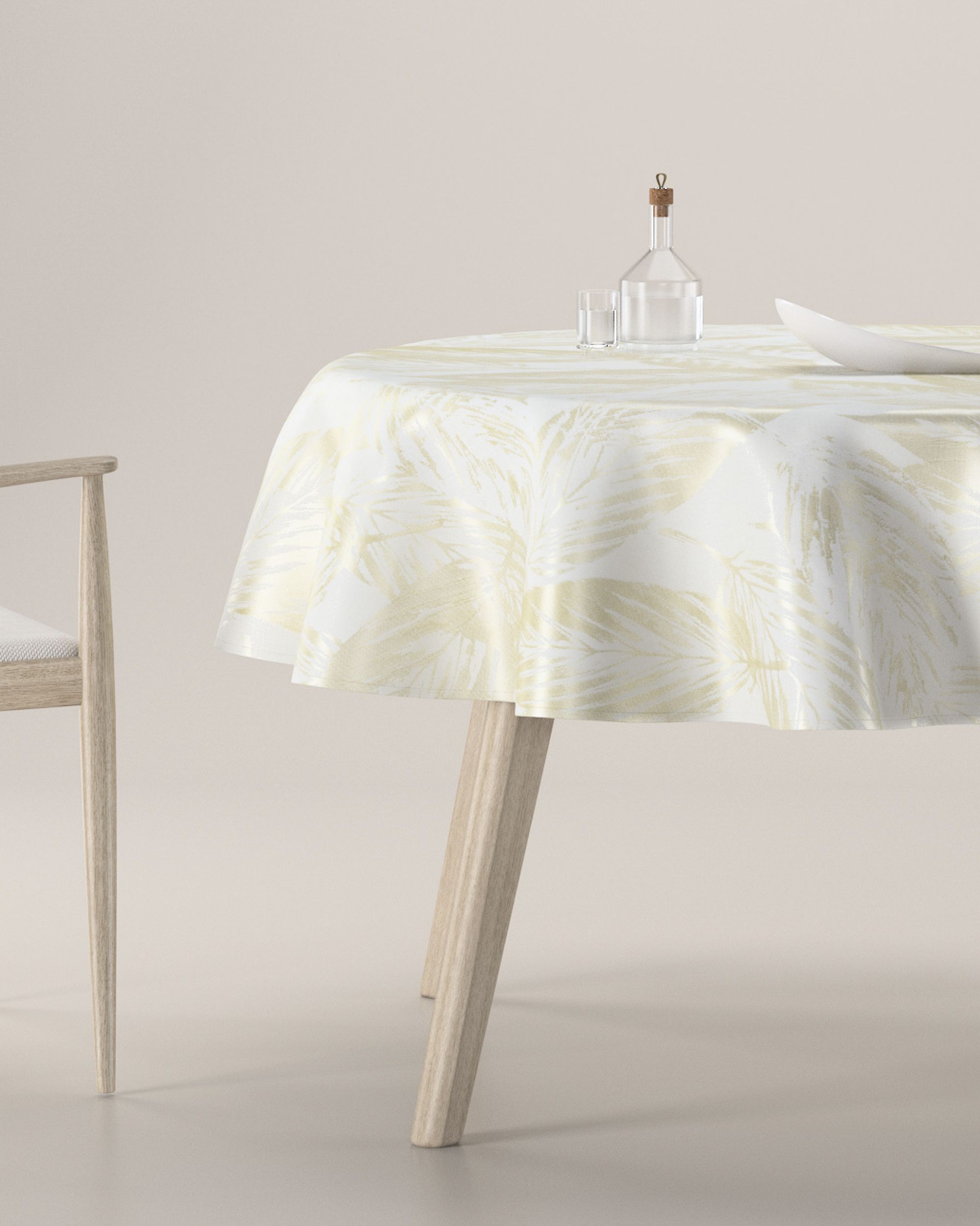 Runde Tischdecke Farbe creme Stoff glänzend, strukturiert, gemustert