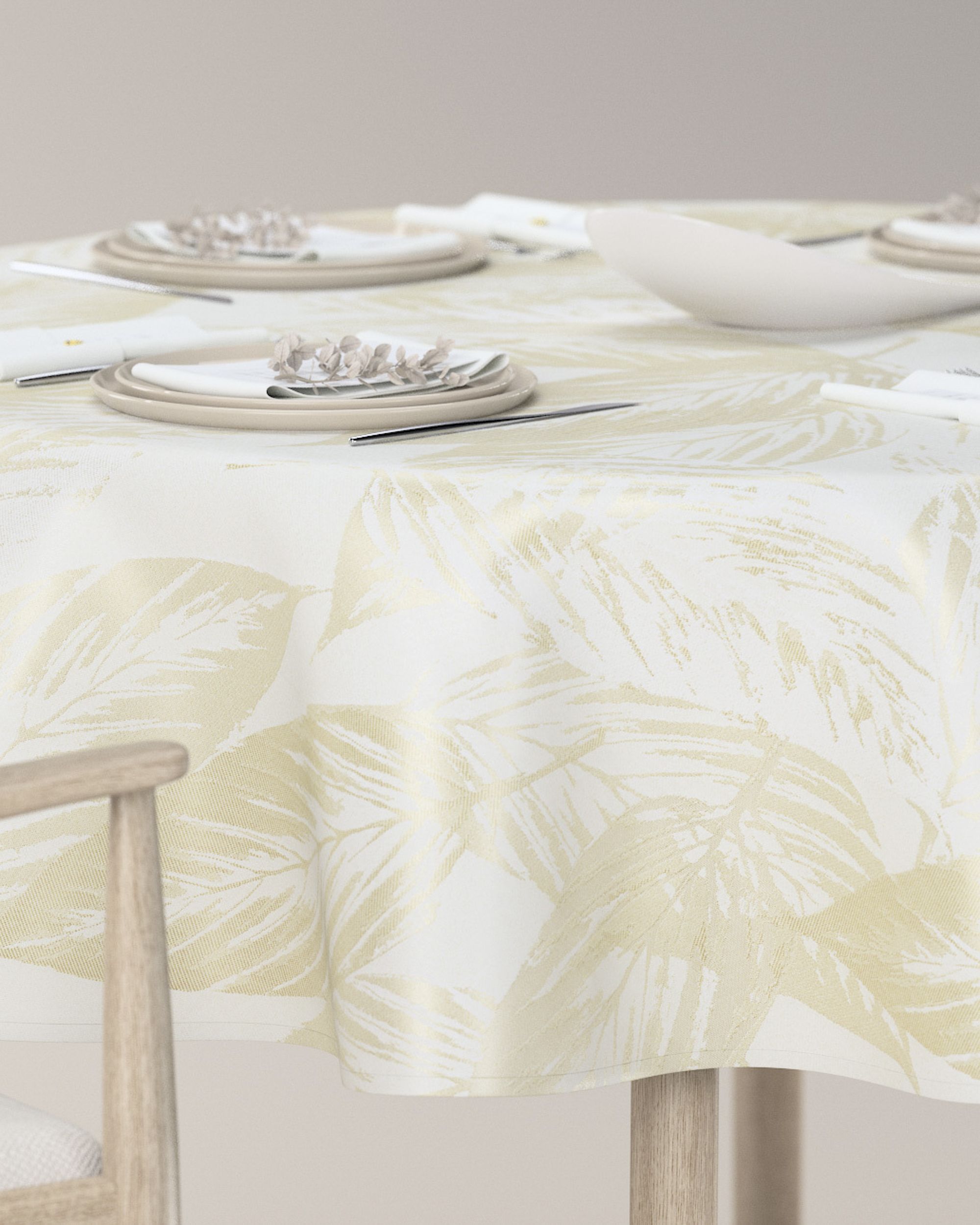 Runde Tischdecke Farbe creme Stoff glänzend, strukturiert, gemustert (hover)