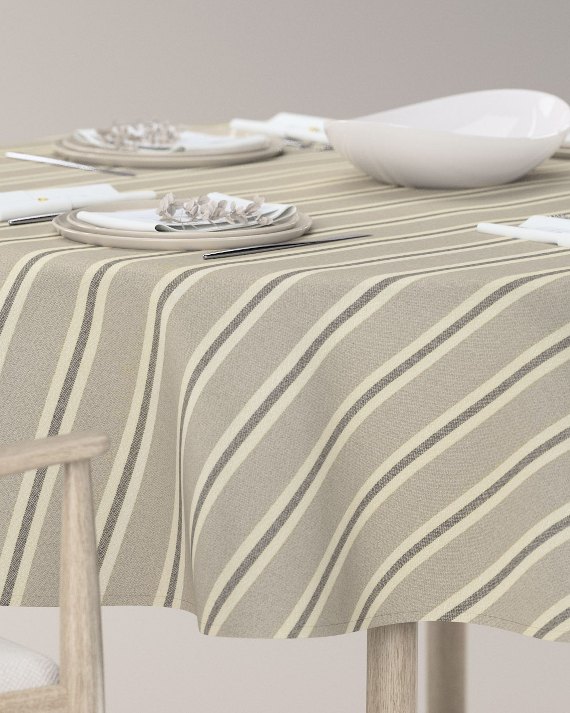 Runde Tischdecke Farbe beige Stoff strukturiert, gemustert (hover)