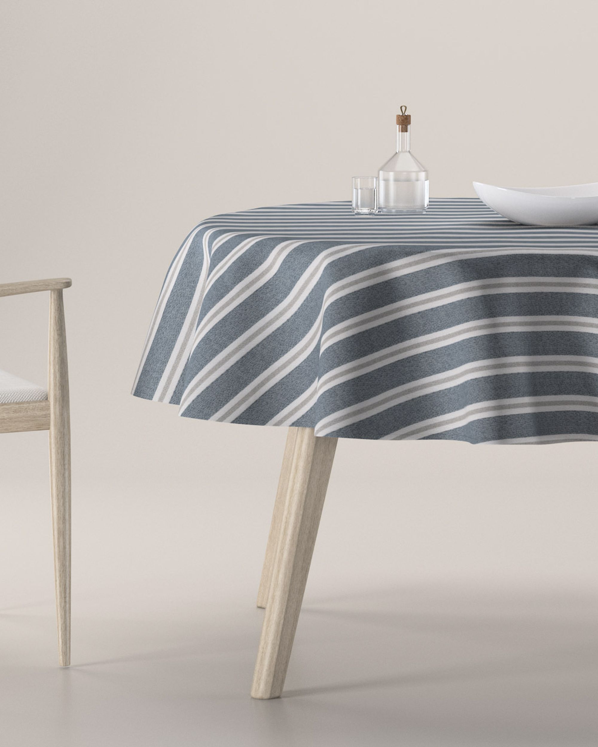 Runde Tischdecke Farbe blau Stoff strukturiert, gemustert