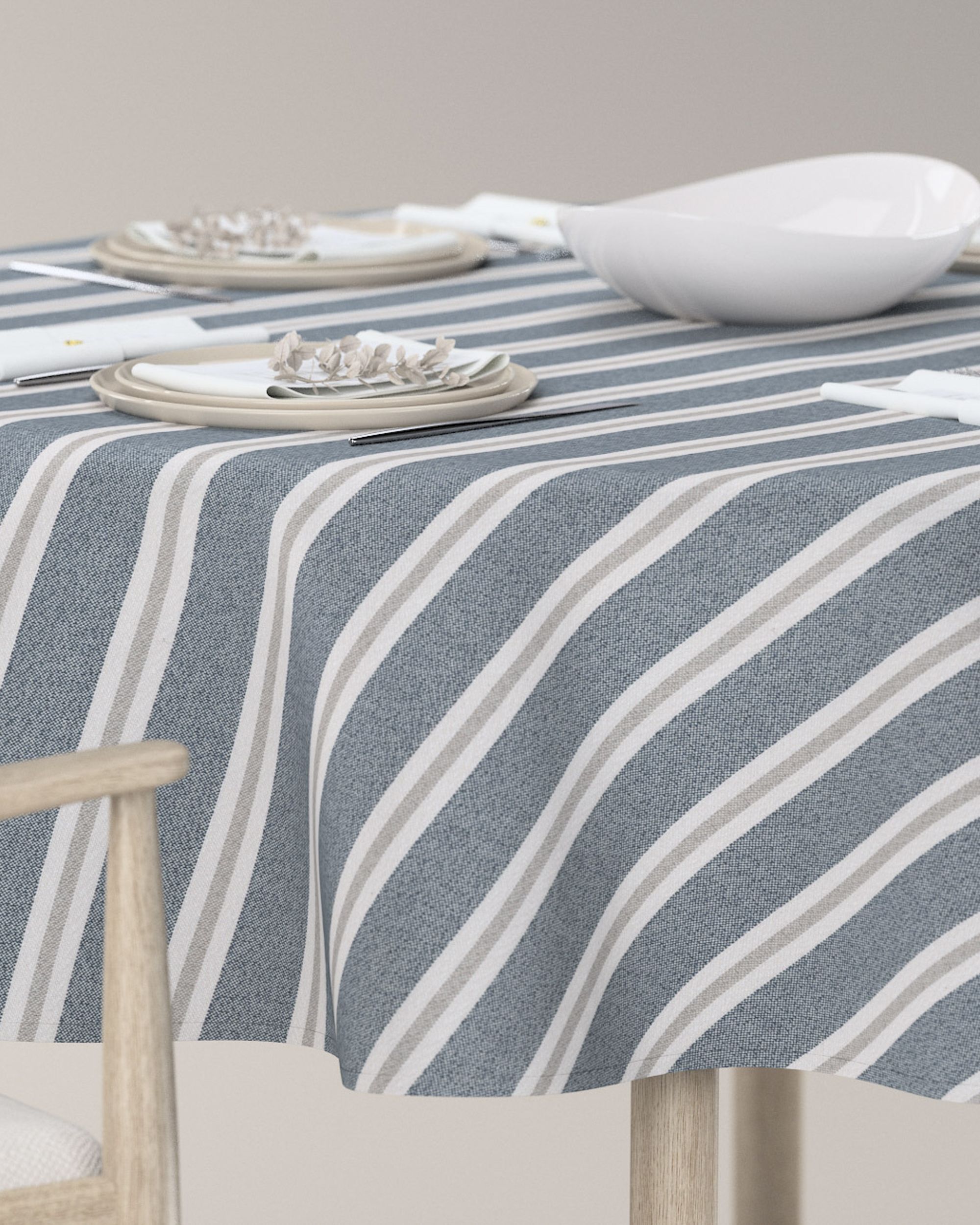 Runde Tischdecke Farbe blau Stoff strukturiert, gemustert (hover)
