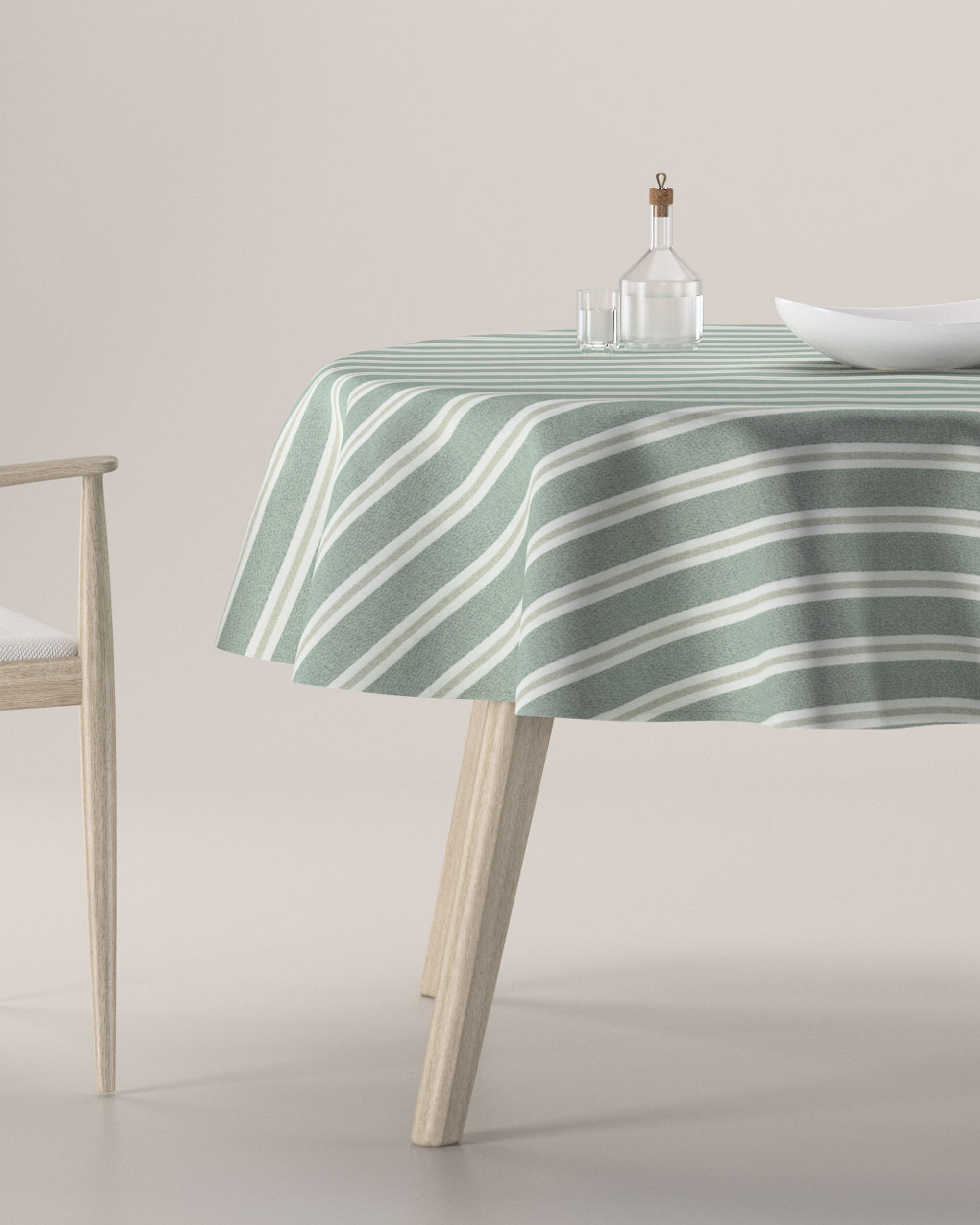 Runde Tischdecke Farbe grün Stoff strukturiert, gemustert