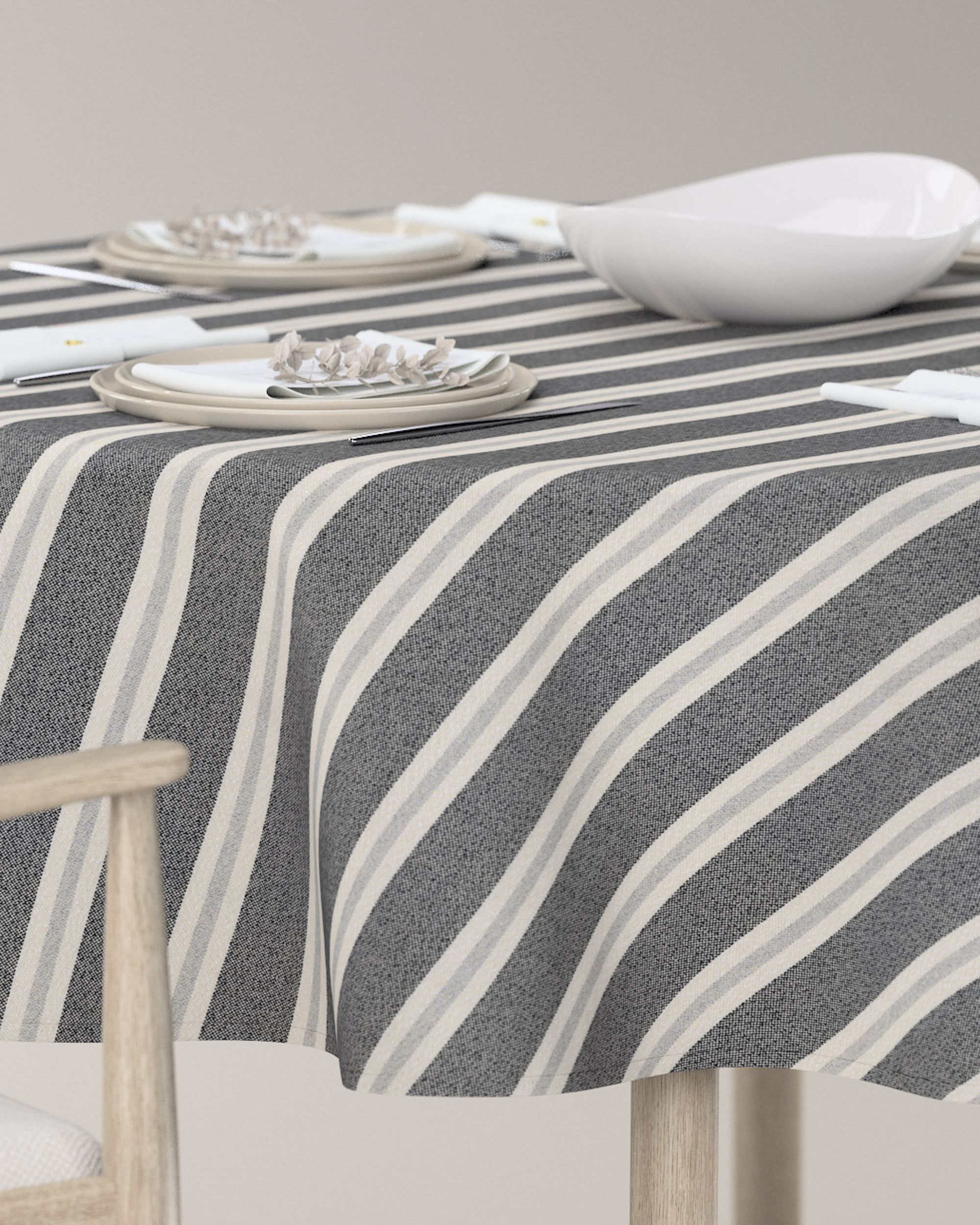 Runde Tischdecke Farbe schwarz Stoff strukturiert, gemustert (hover)