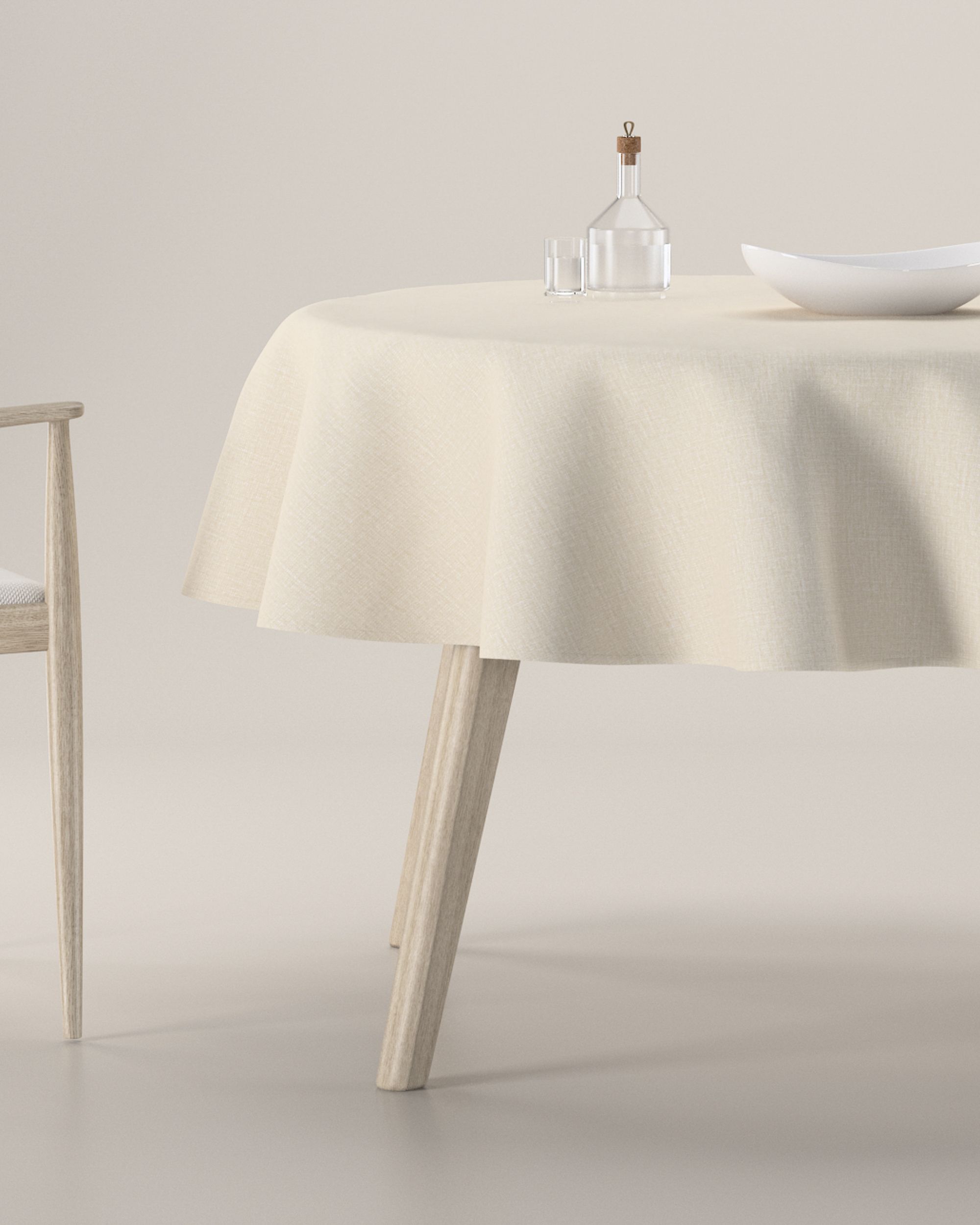Runde Tischdecke Farbe beige Stoff strukturiert