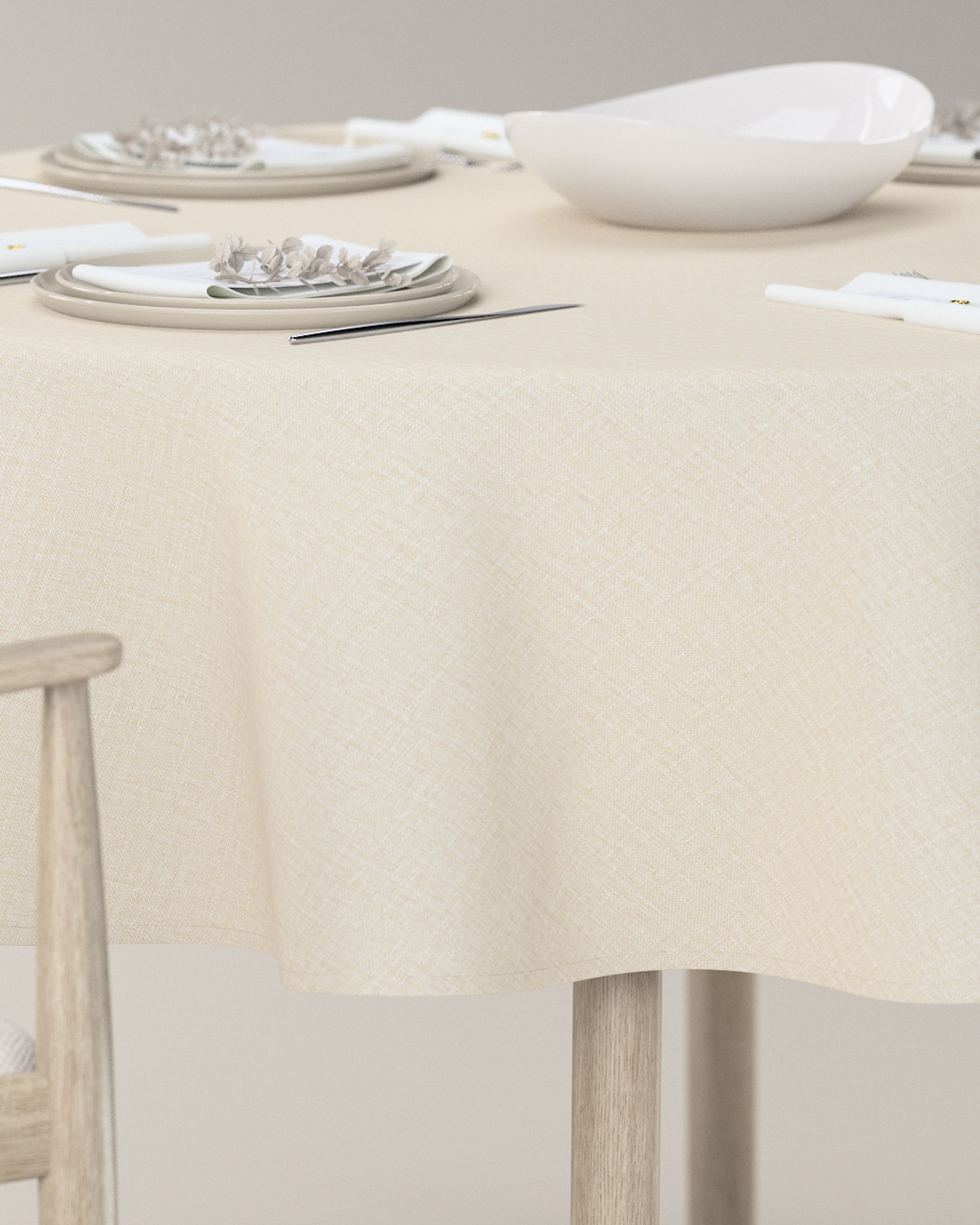 Runde Tischdecke Farbe beige Stoff strukturiert (hover)