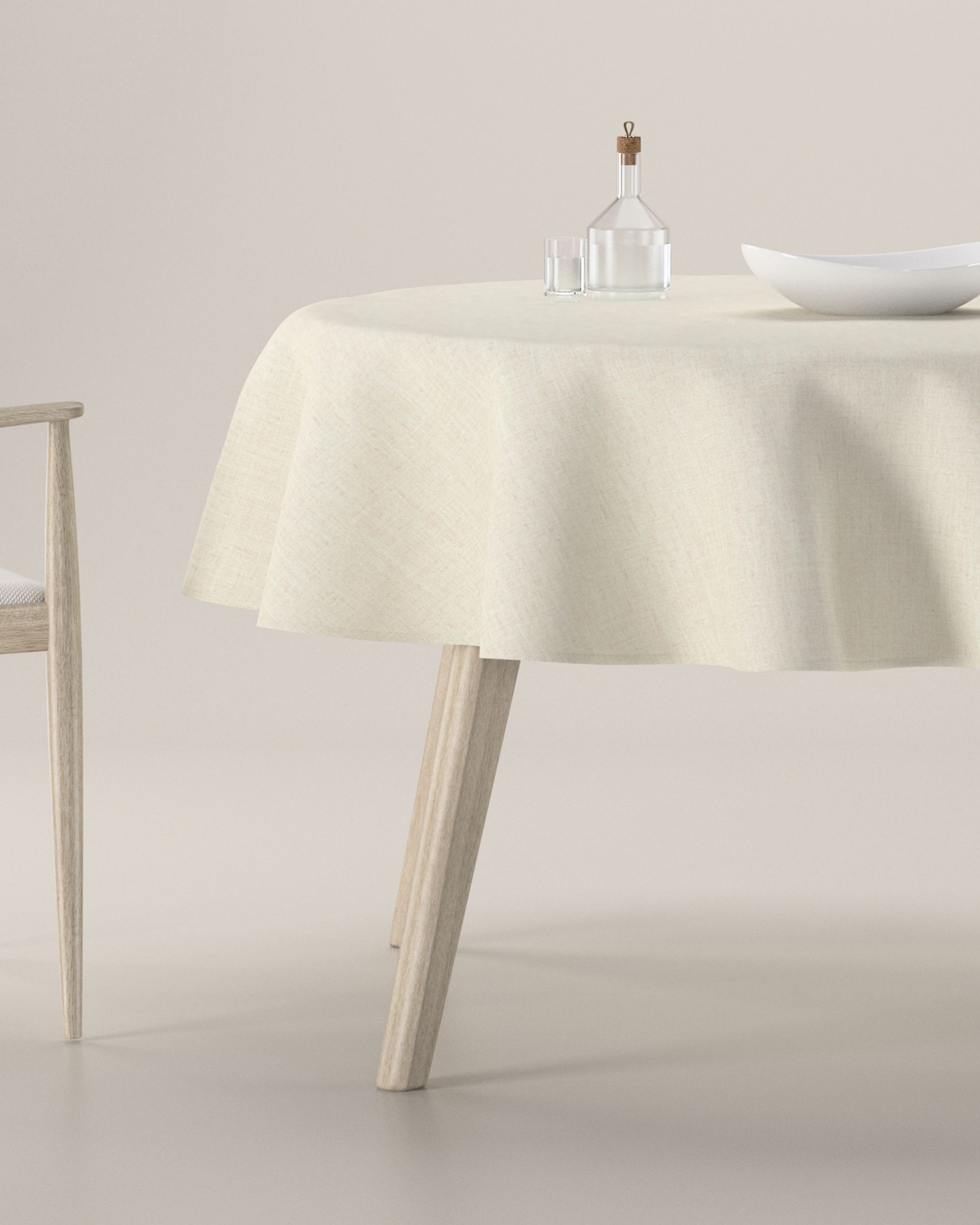 Runde Tischdecke Farbe creme Stoff strukturiert
