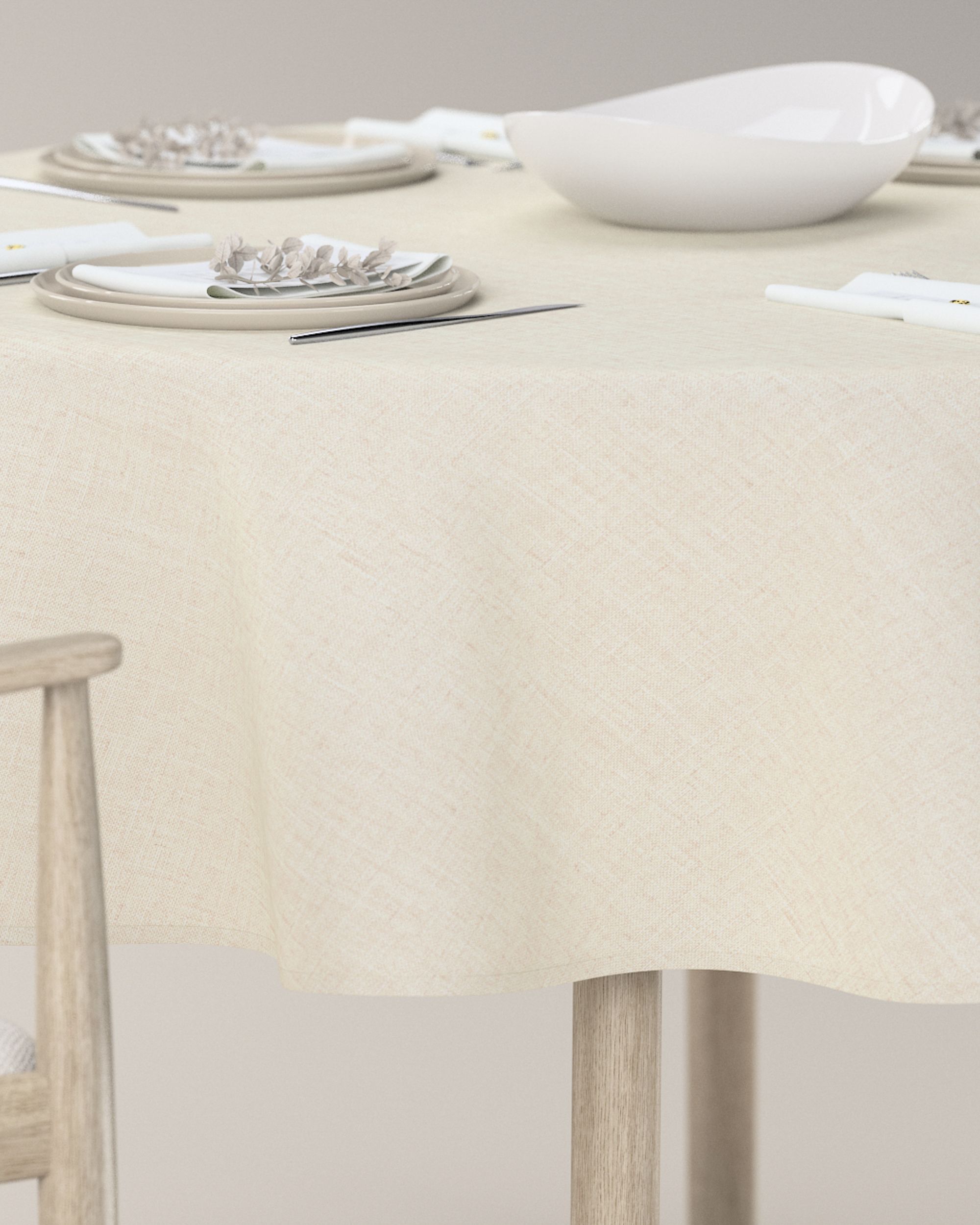 Runde Tischdecke Farbe creme Stoff strukturiert (hover)