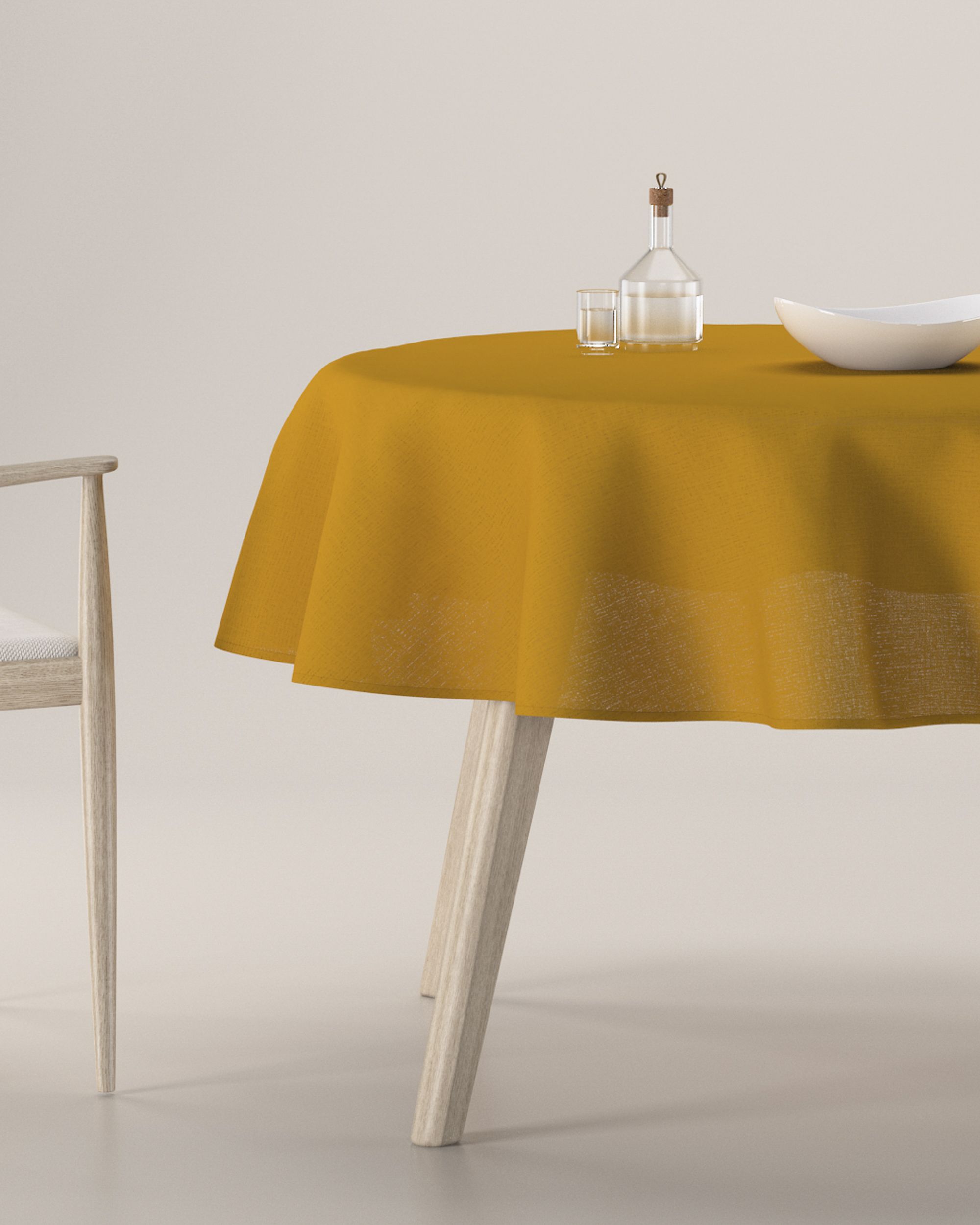 Runde Tischdecke Farbe gelb Stoff halbtransparent, strukturiert