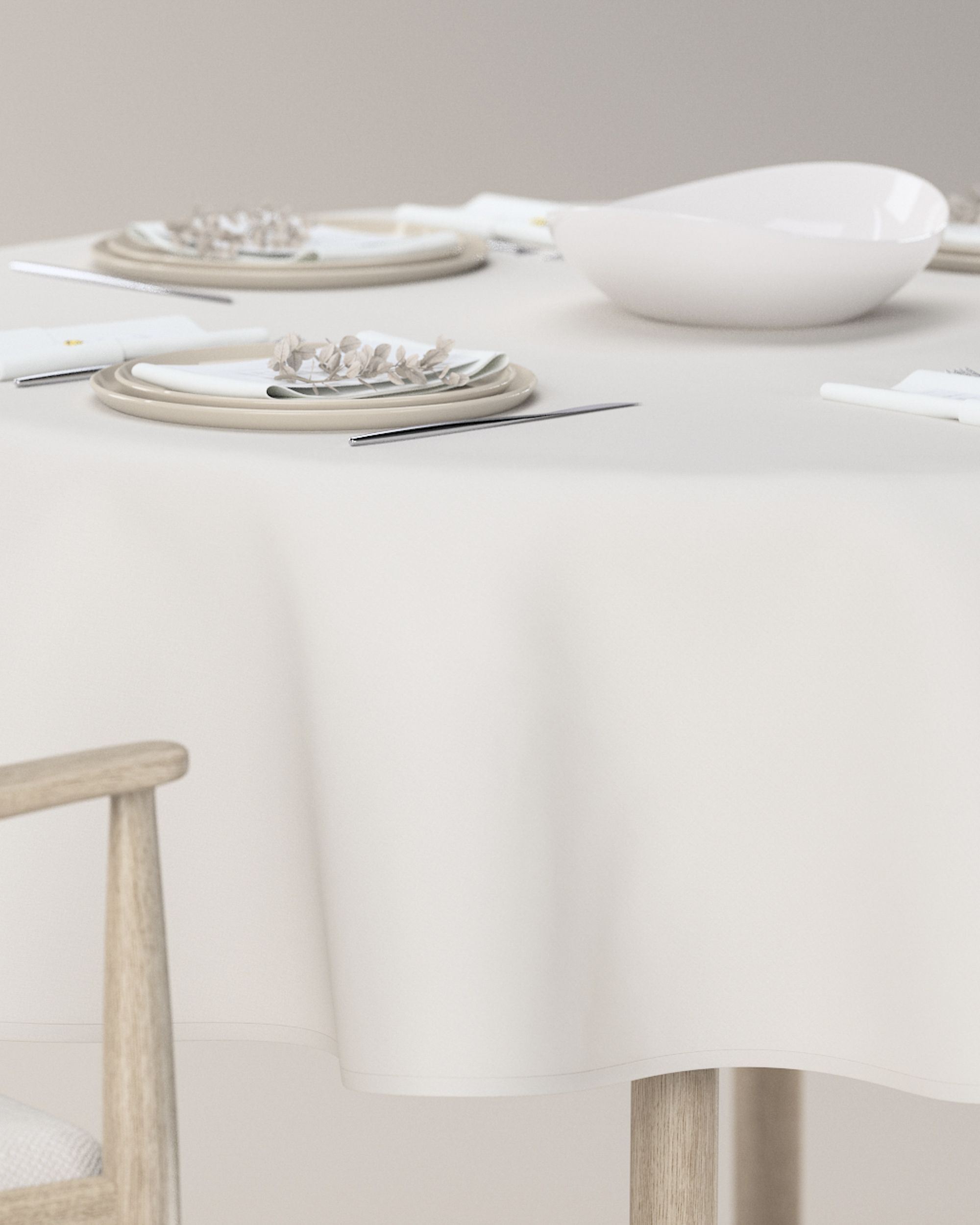 Runde Tischdecke Farbe weiß Stoff halbtransparent, strukturiert (hover)