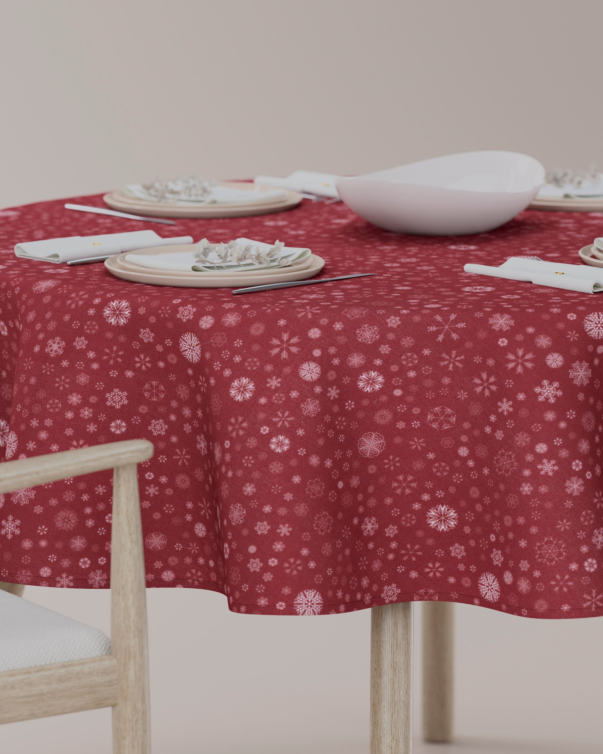 Runde Tischdecke Farbe rot Stoff gemustert (hover)