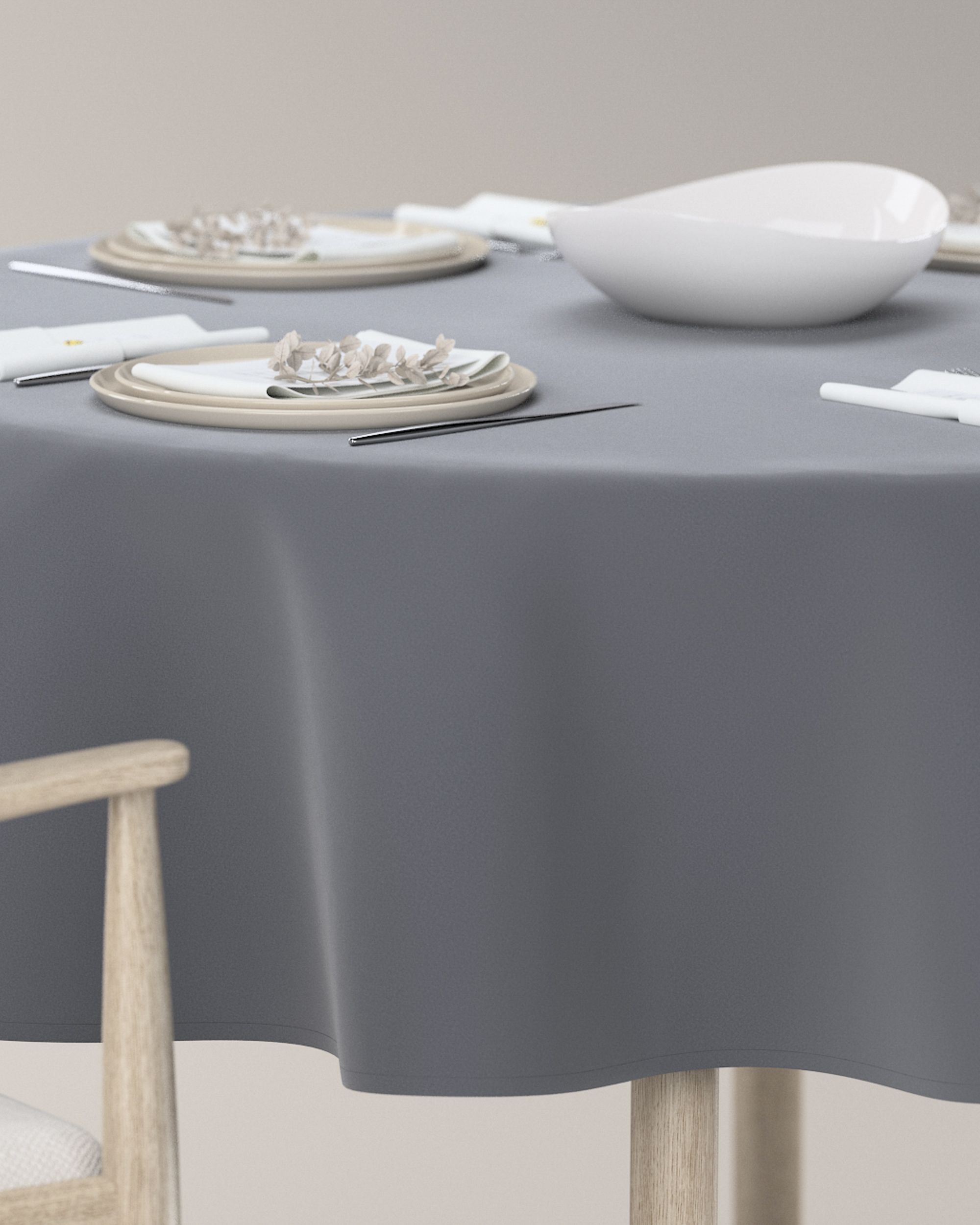 Runde Tischdecke Farbe grau Stoff glänzend, samt (hover)