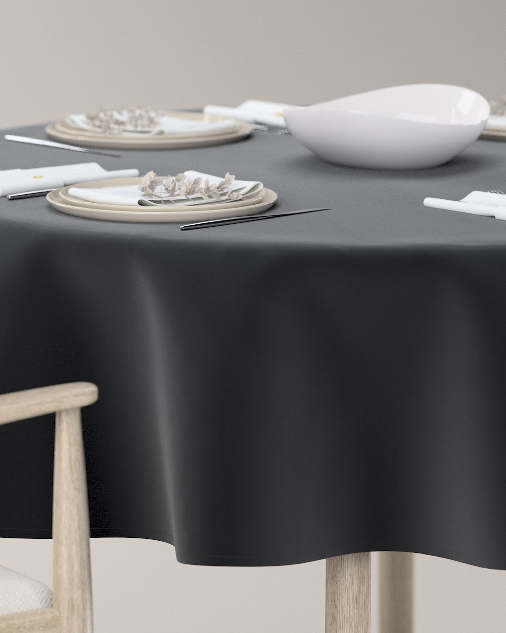 Runde Tischdecke Farbe schwarz Stoff glänzend, samt (hover)