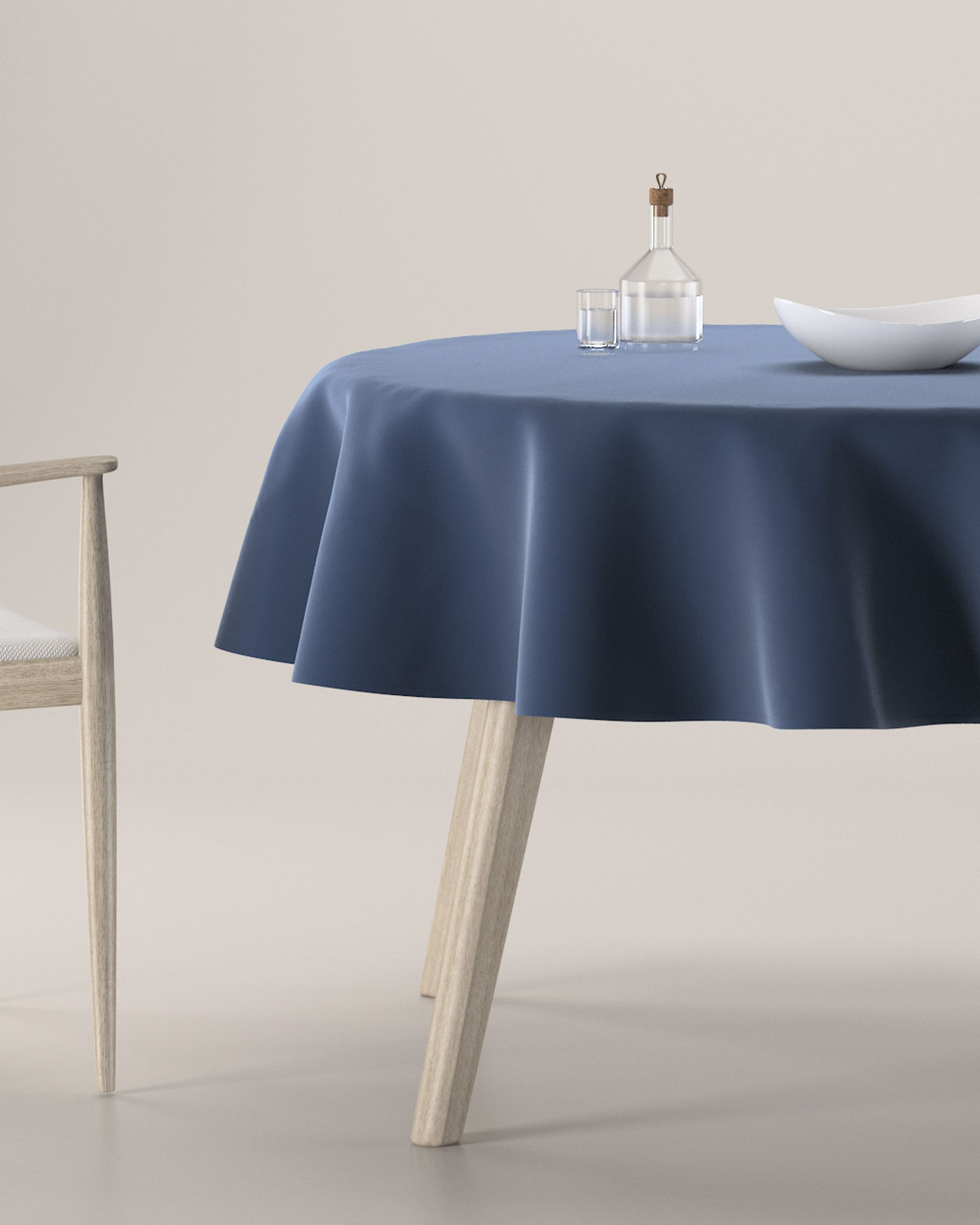 Runde Tischdecke Farbe dunkelblau Stoff glänzend, samt