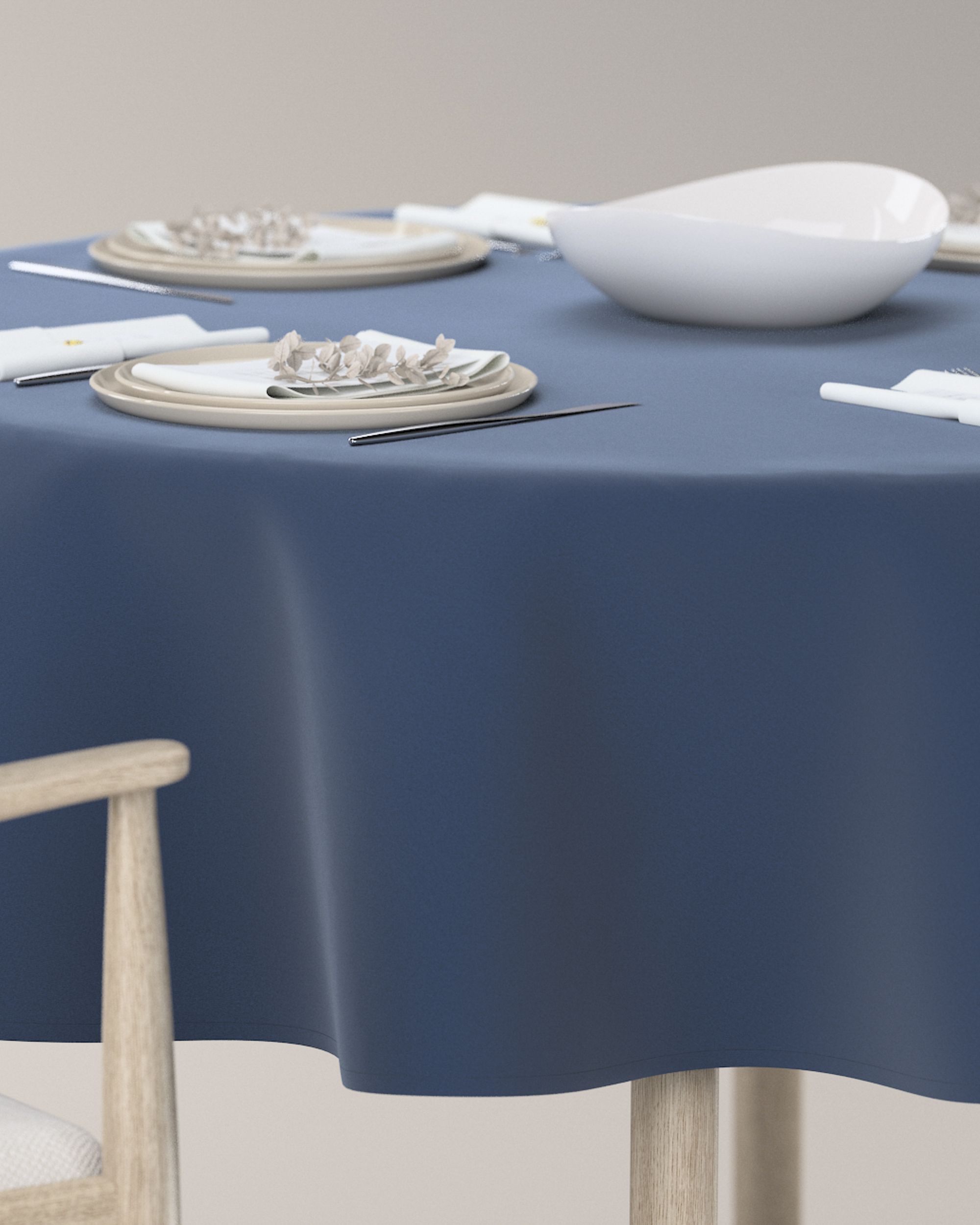 Runde Tischdecke Farbe dunkelblau Stoff glänzend, samt (hover)