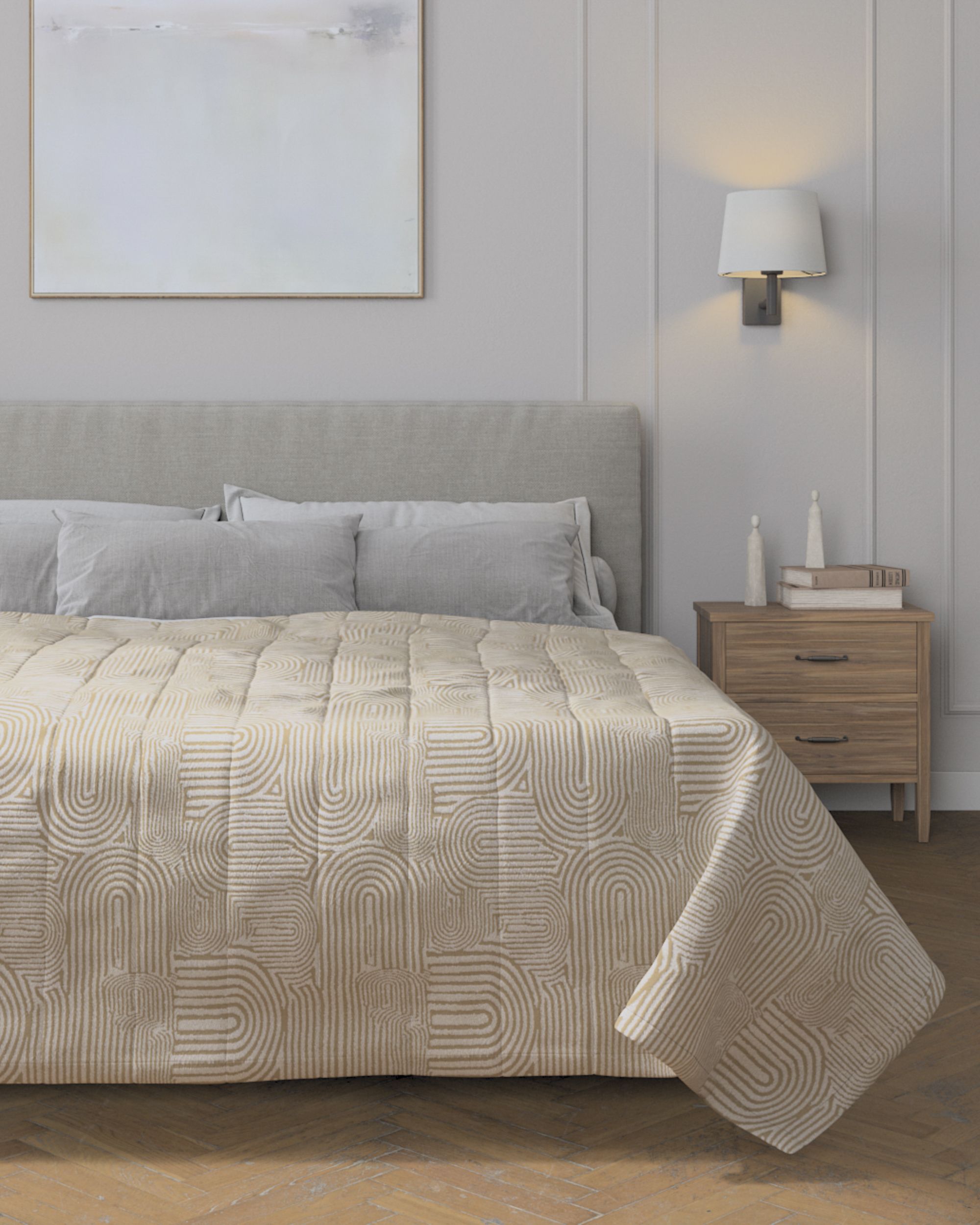 Tagesdecke mit Streifen-Steppung Farbe beige Stoff strukturiert, gemustert (hover)