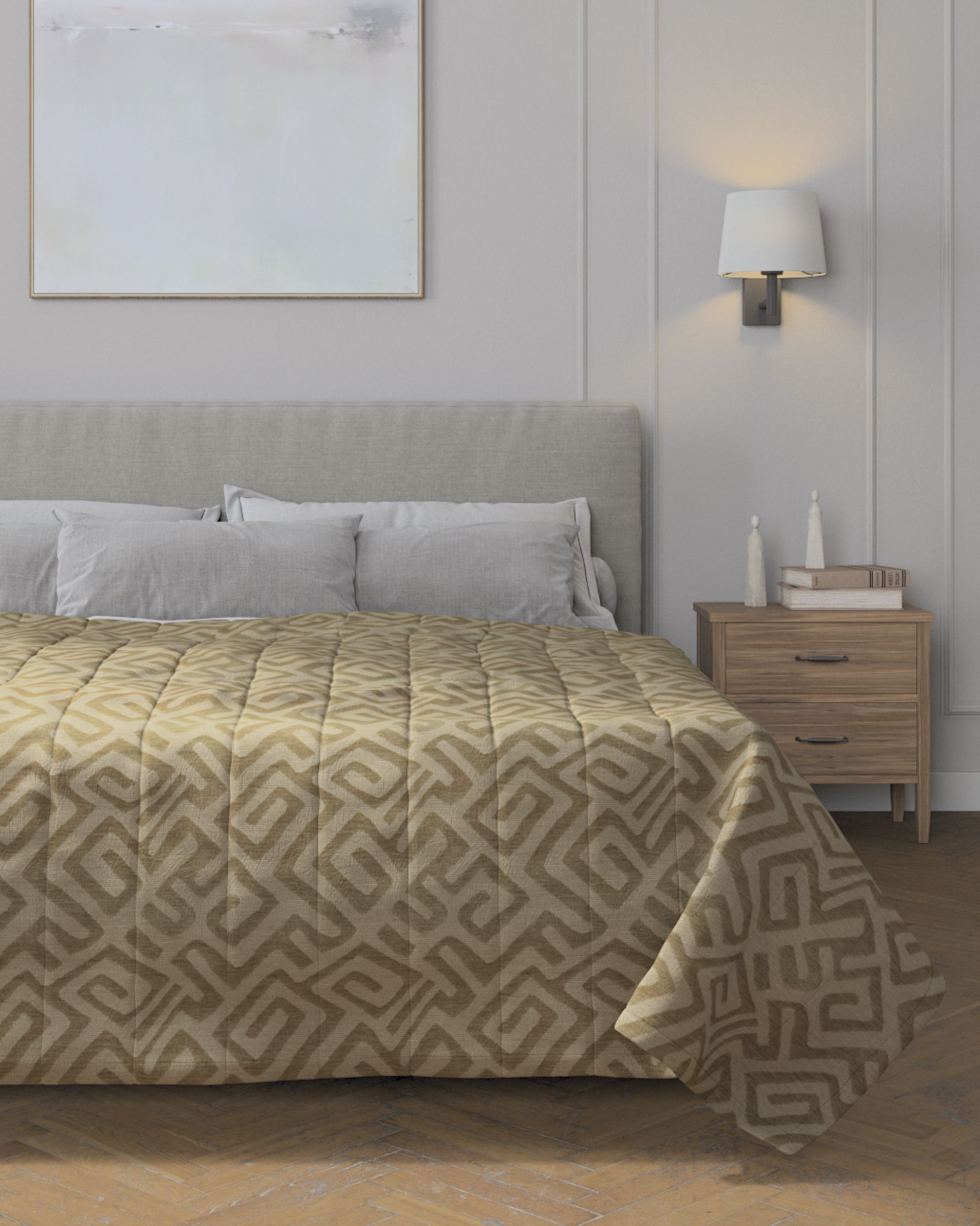 Tagesdecke mit Streifen-Steppung Farbe beige Stoff strukturiert, gemustert (hover)