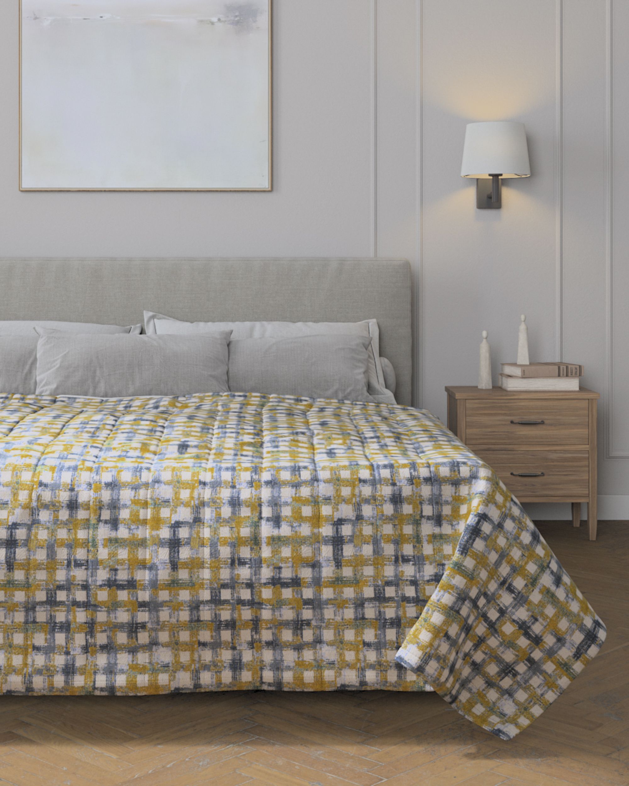 Tagesdecke mit Streifen-Steppung Farbe blau Stoff strukturiert, gemustert (hover)