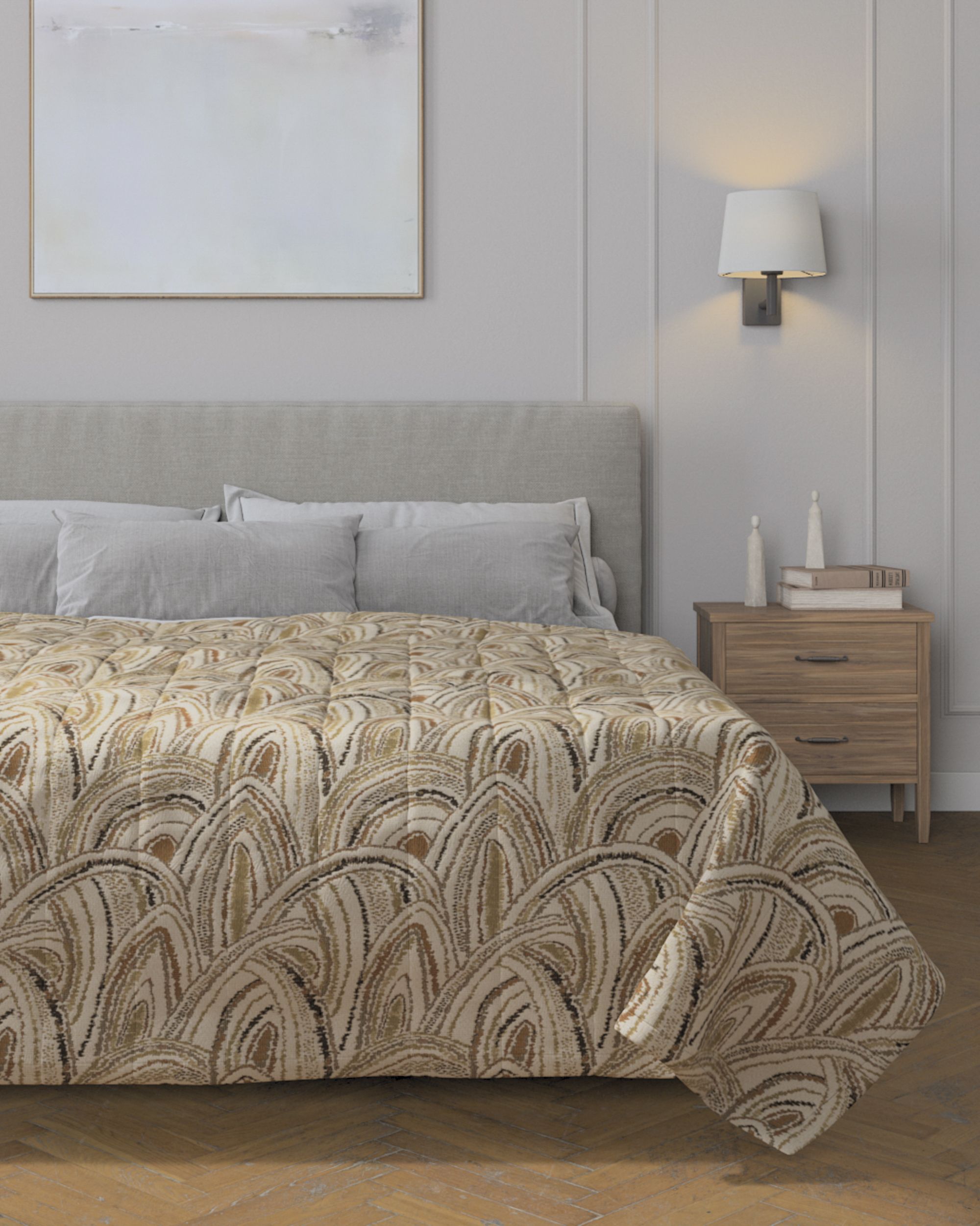 Tagesdecke mit Streifen-Steppung Farbe beige Stoff strukturiert, gemustert (hover)