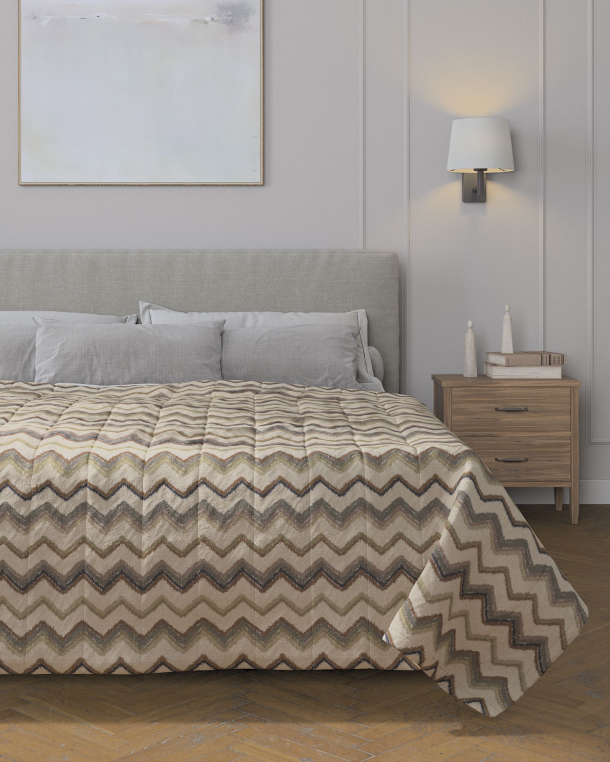 Tagesdecke mit Streifen-Steppung Farbe beige Stoff strukturiert, gemustert (hover)