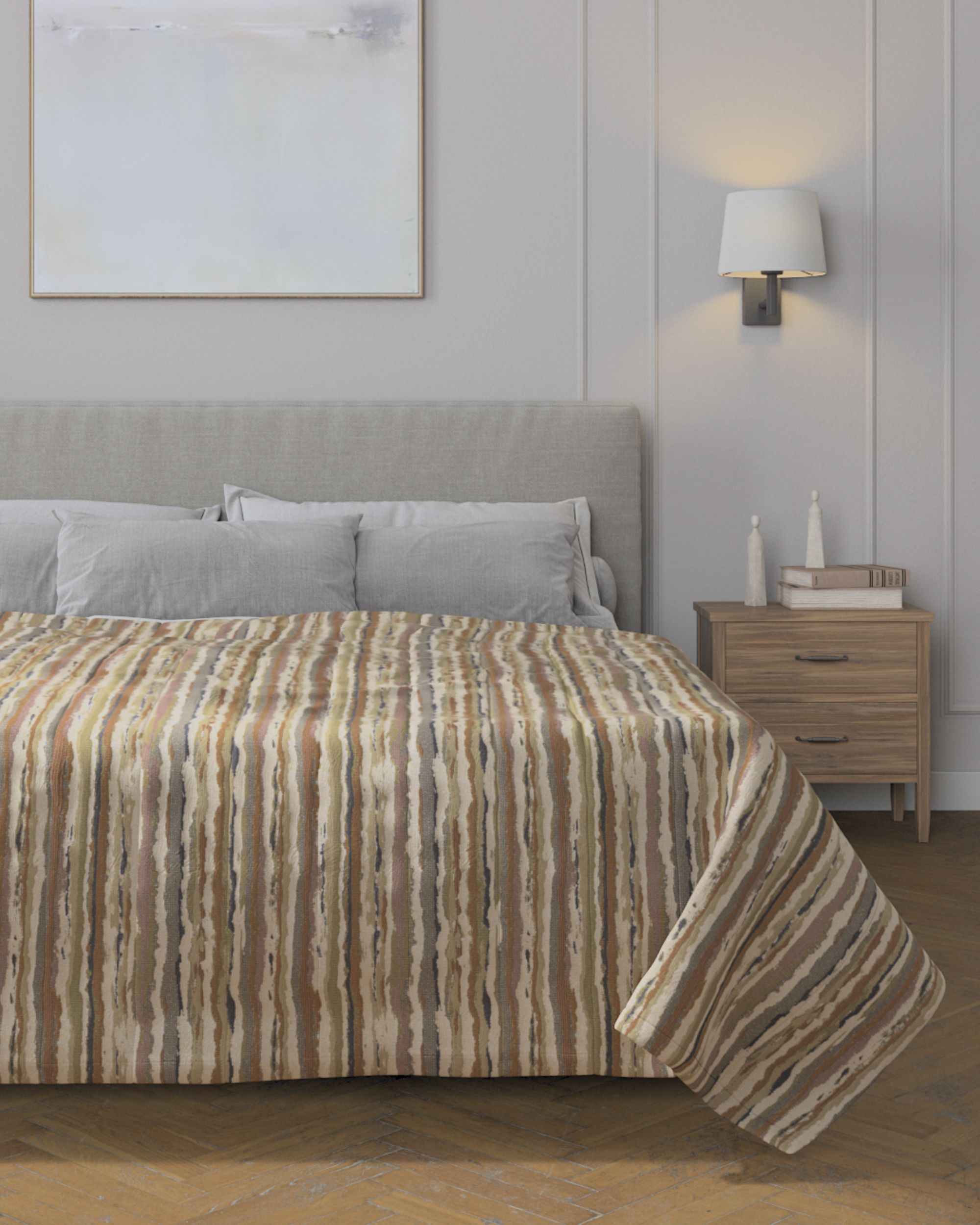 Tagesdecke mit Streifen-Steppung Farbe beige Stoff strukturiert, gemustert (hover)